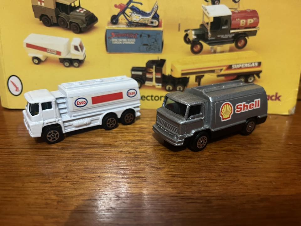 Vintage Dinky toy Esso fuel tanker trucks from the 1960s