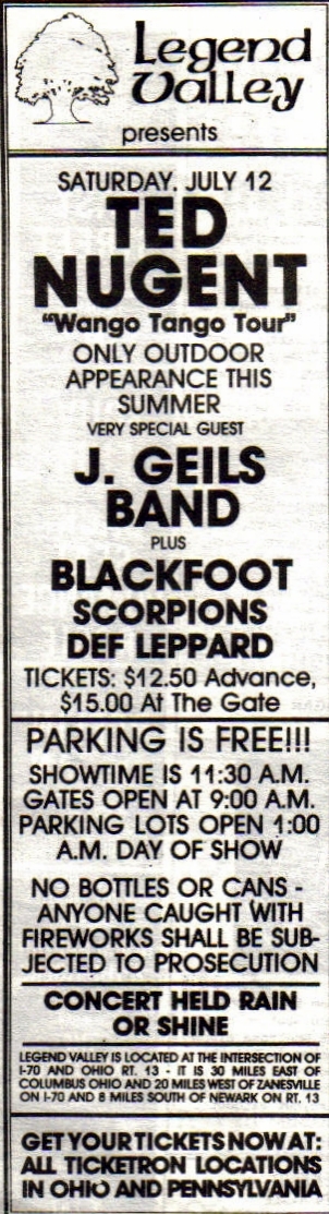 Legend Valley (Thornville, Ohio) rocked on July 12, 1980. Ted
