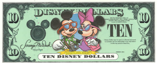 1987 – “Disney Dollars” roll off Mickey's printing press for the