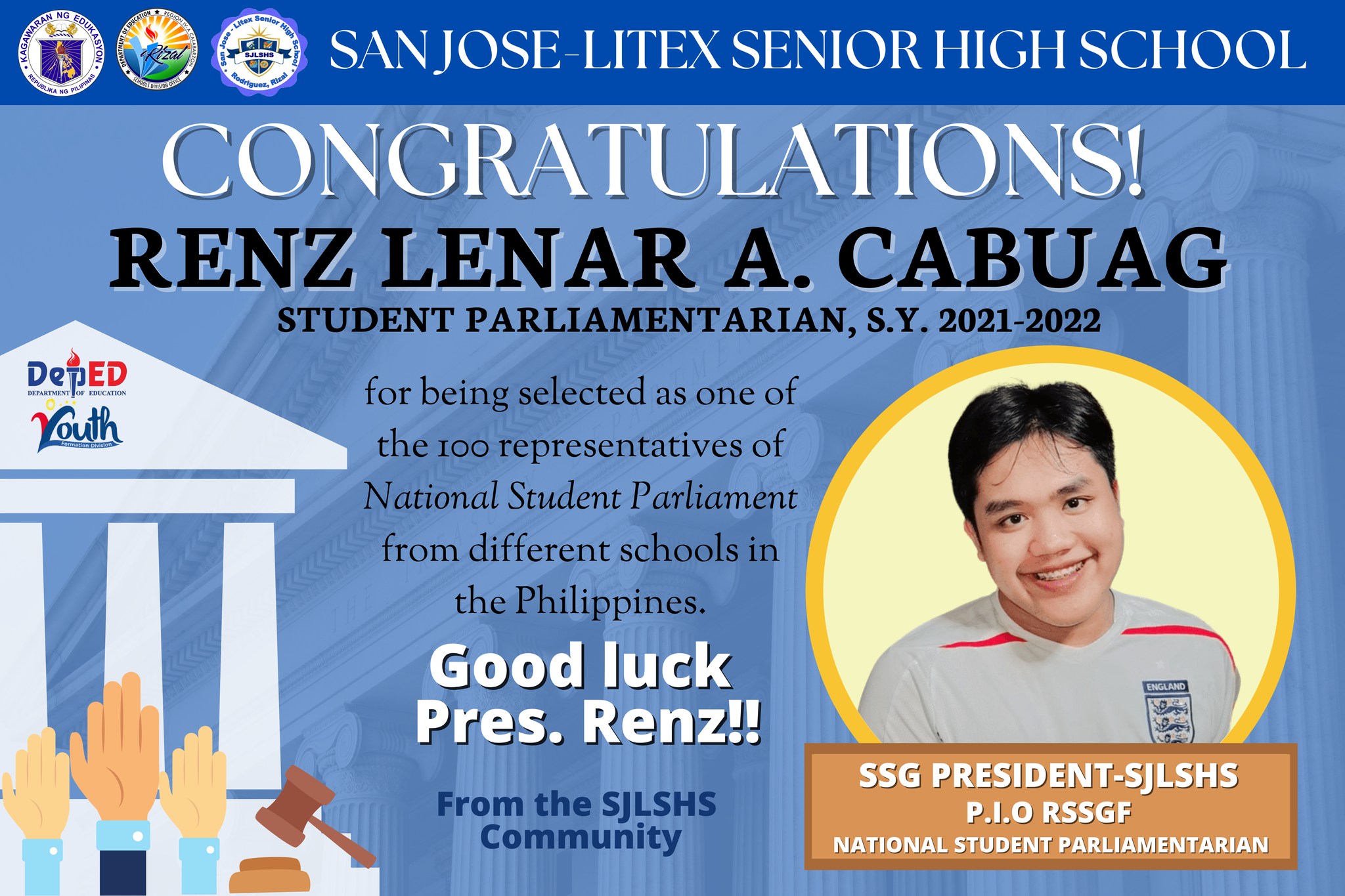 Congratulations to our SSG President, Mr. Renz Lenar A. Cabuag for ...