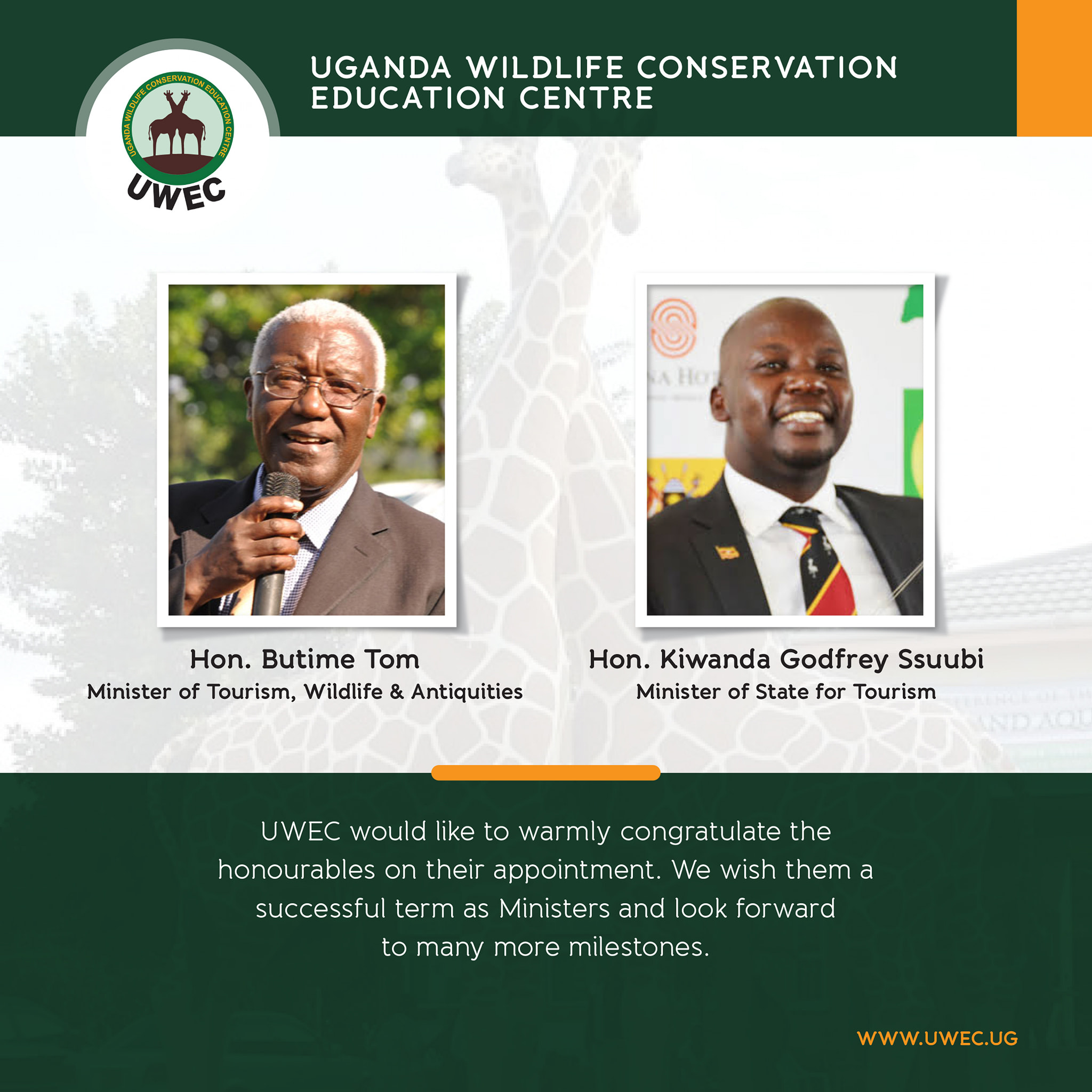We would like to thank the outgoing Minister of Tourism, Wildlife 