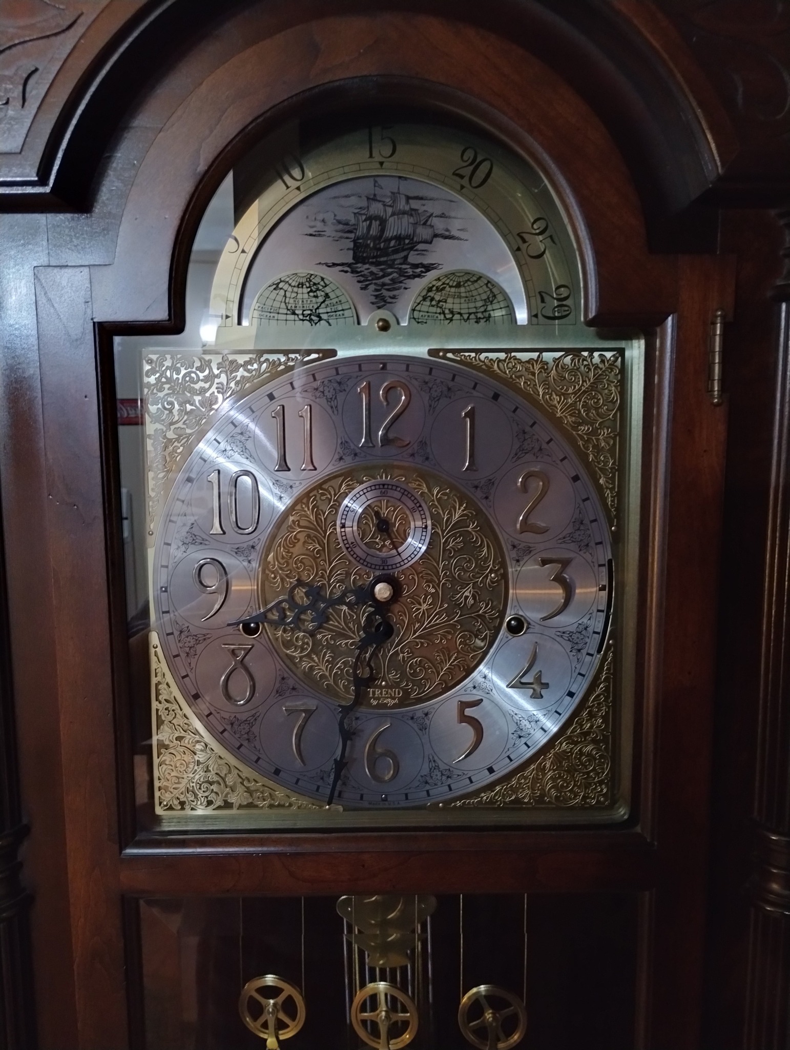 1980 trend triple chime clock with cherry case