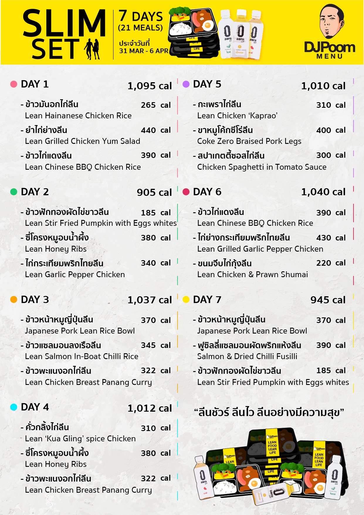 DJ Poom Menu อาหารคลีนเพื่อสุขภาพ - คอร์ส Slim Set ( 1,999.- 21 มื้อลีน ...