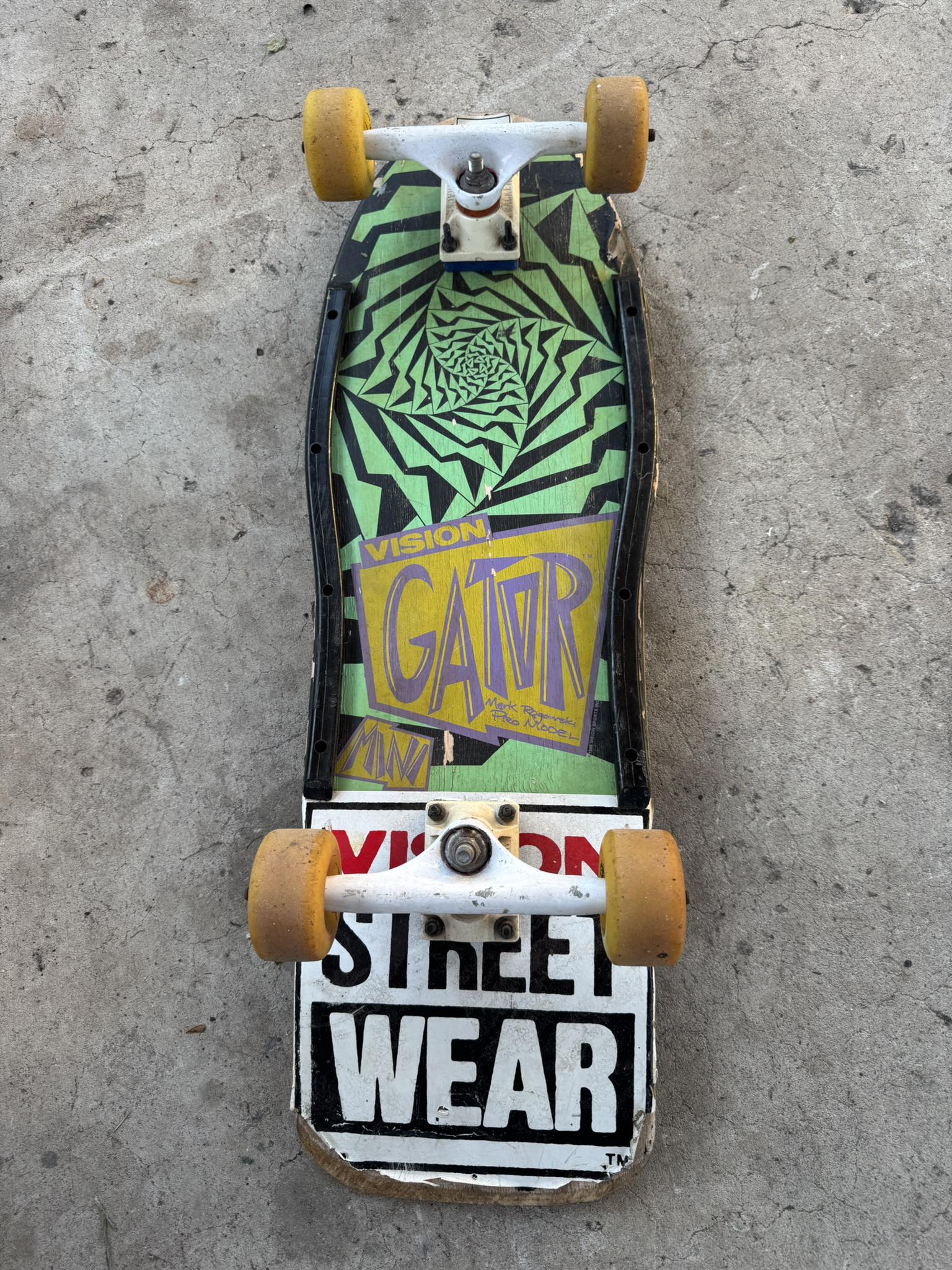 Vintage Gator mini skateboard with Tracker trucks and Cockroach wheels