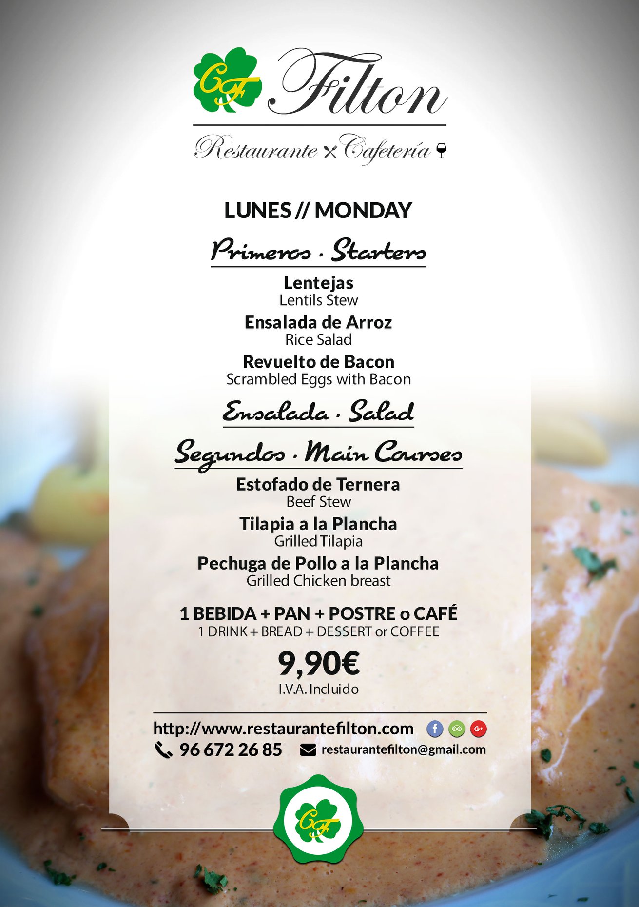 🇪🇸 Menú Lunes 2 de MAR 🇬🇧 2nd of MAR... - Filton Torrevieja