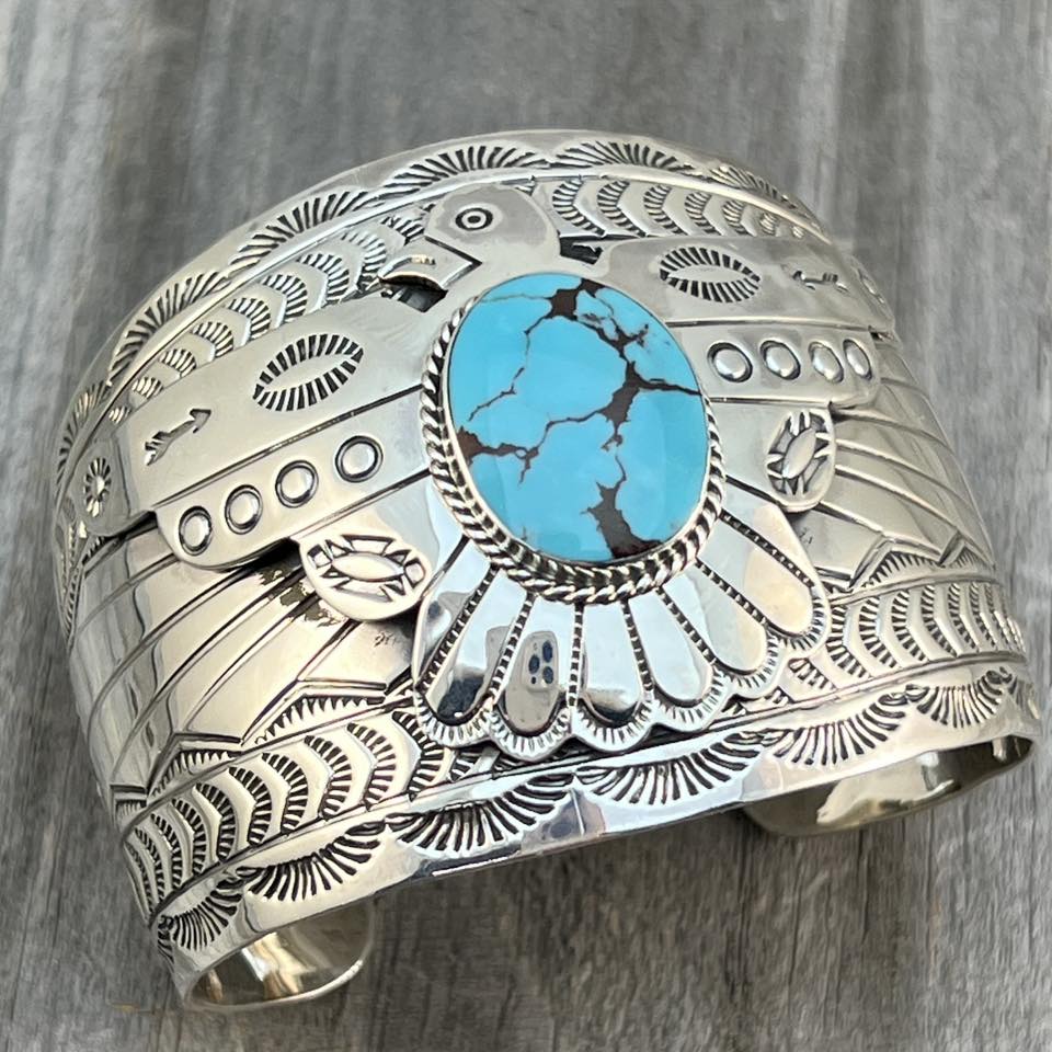 Navajo artist Elaine Tahe sterling silver cuff bracelet