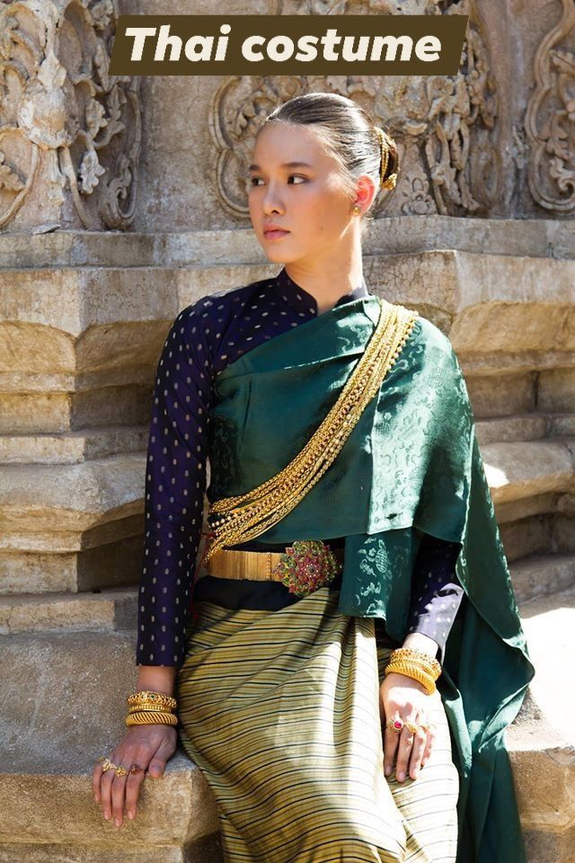 formal thai dress model in traditional chakkri-style with mudmee silk Pistachio