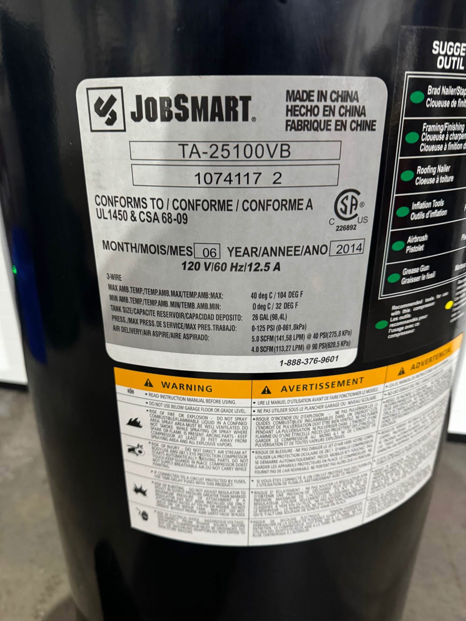 Air compressor Jobsmart 27 gallon with 50’ wall mounted retractable ...