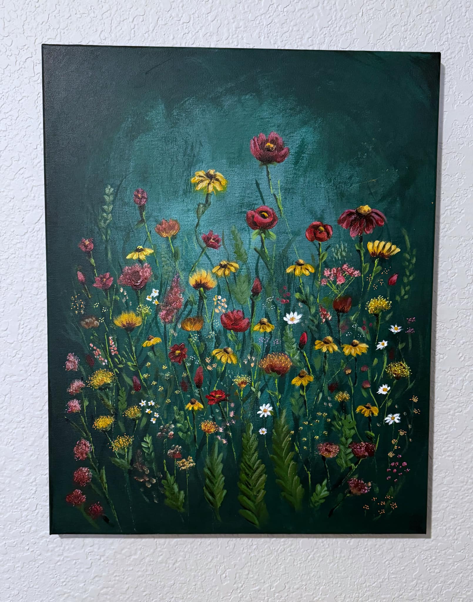 Trying to learn to paint flowers 16x20 canvas display picture 1