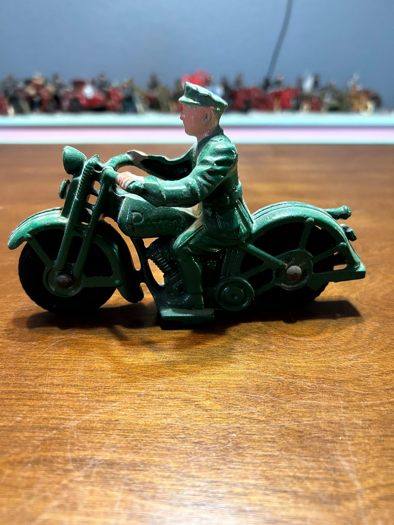 Rare 1930s Hubley cast iron motorcycle toys with Popeye driver