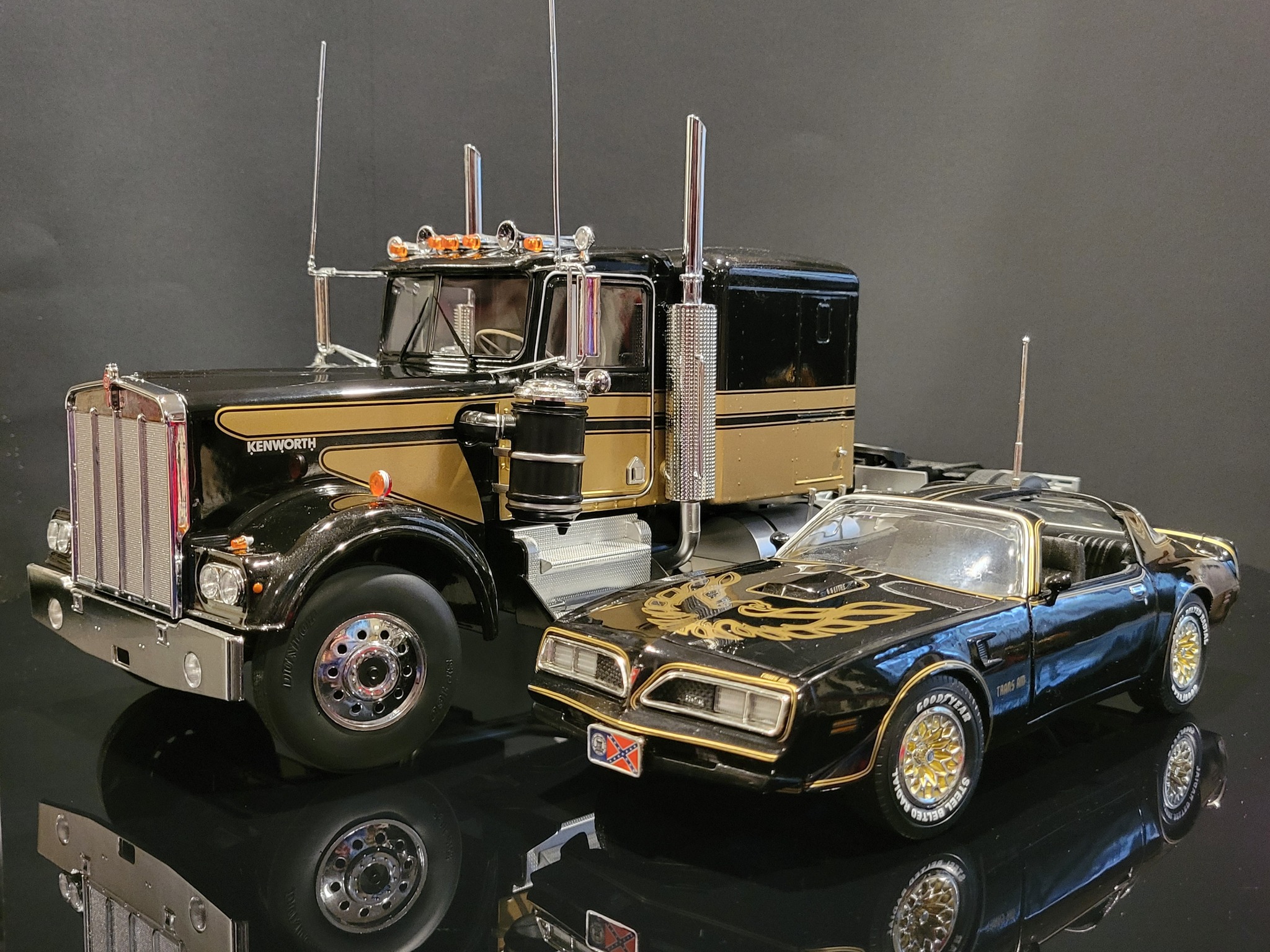 1:18 Smokey and the Bandit set. Truck by Road Kings, Trans Am by Ertl.