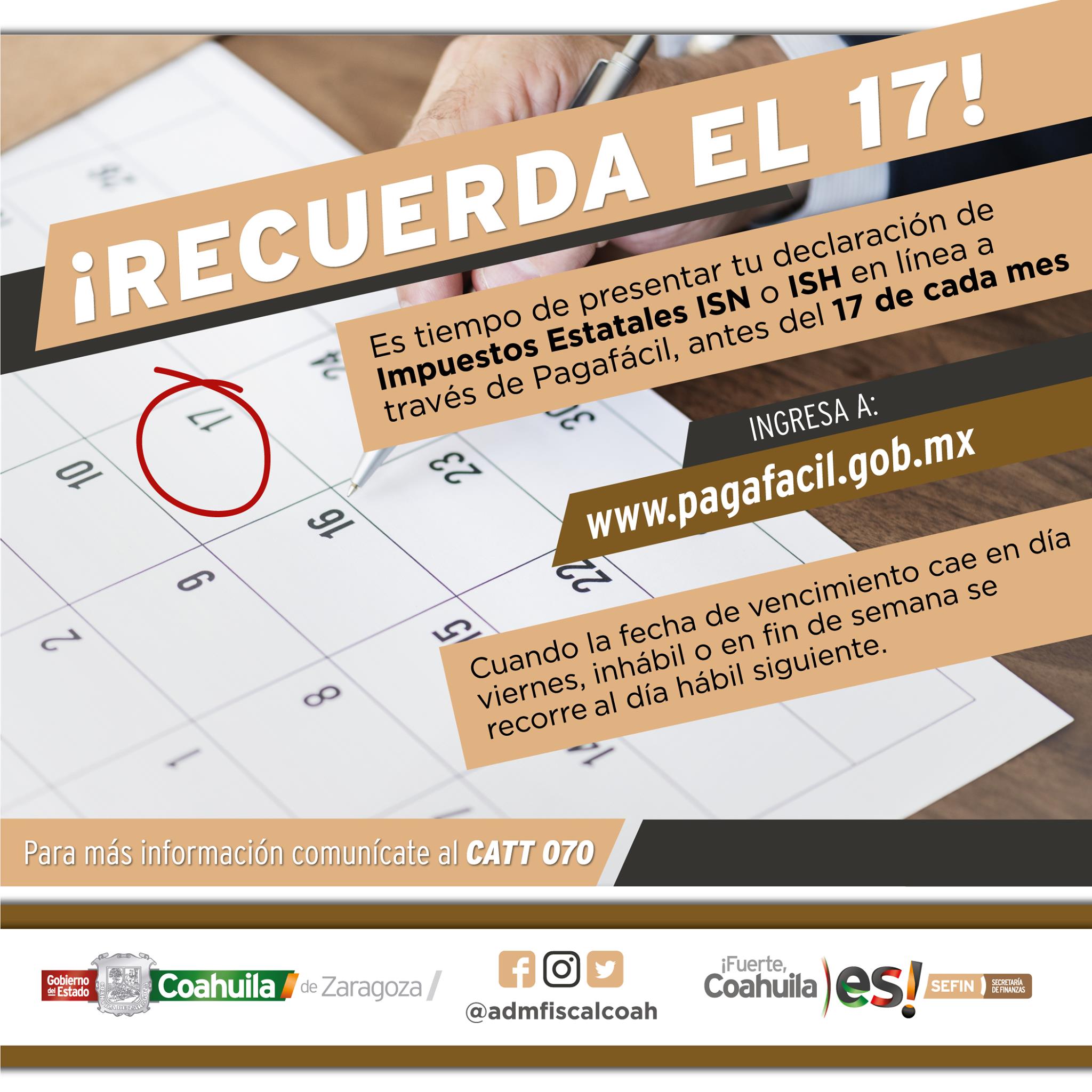 ¡Recuerda el 17!... - Administración Fiscal de Coahuila | Facebook