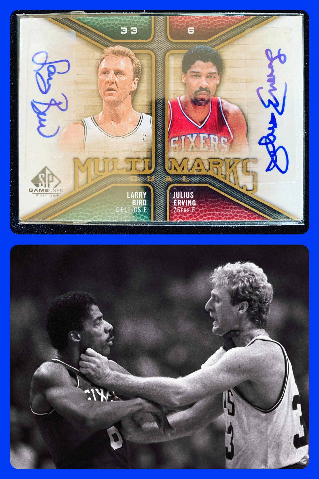 Favorite dual auto card featuring Larry Bird and Dr. J