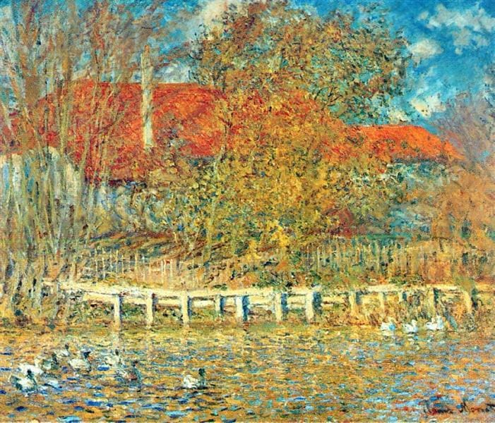 Camille Pissarro, Ducks on the Pond at Montfoucault #art #painting