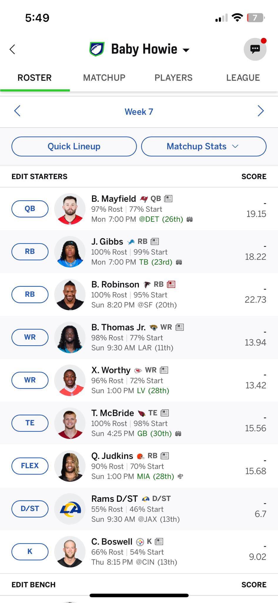 Fantasy Football | Roster set for this week how we lookin | Facebook