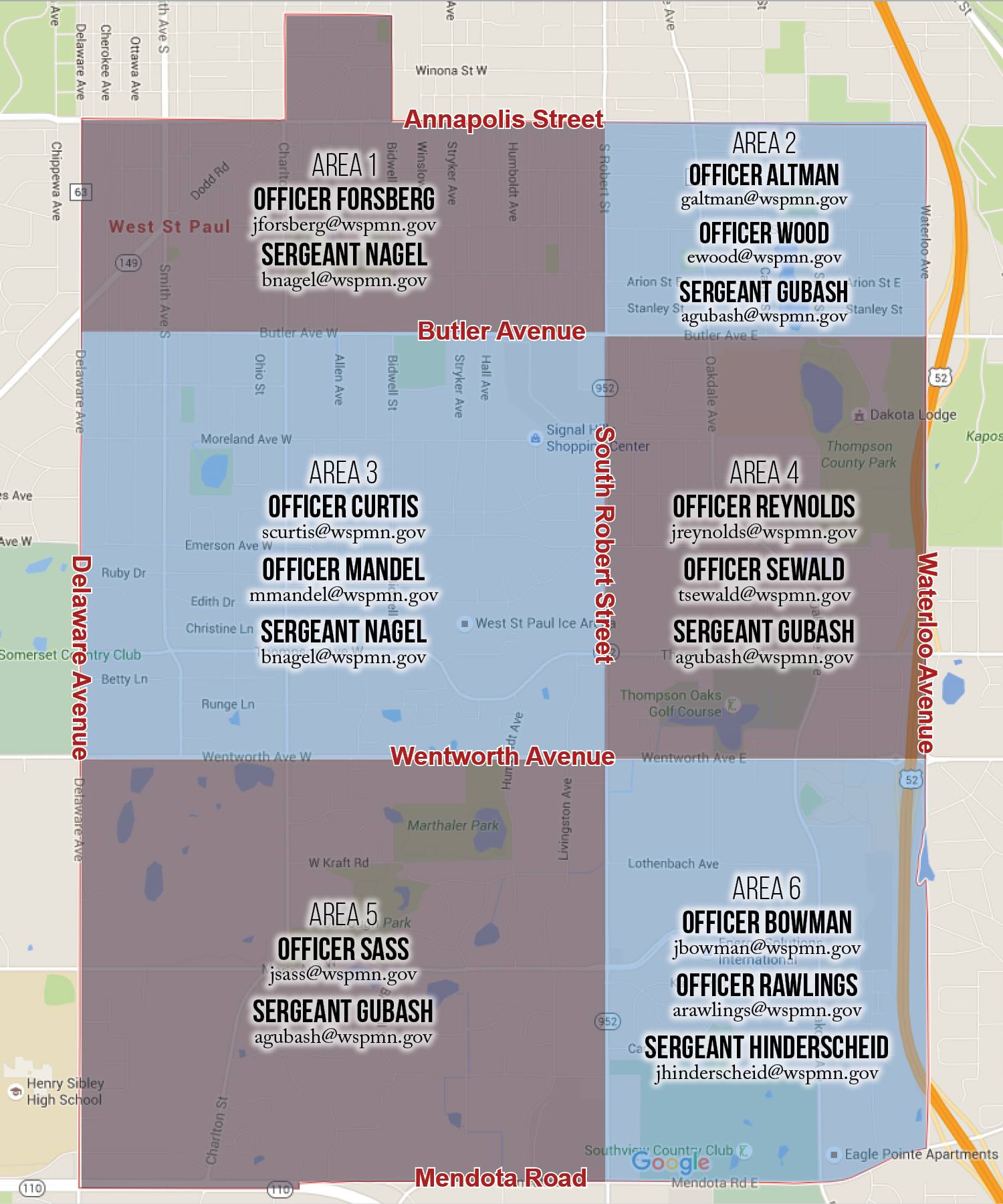 West - Meet your neighborhood Officers!! Below is a map of the city and ...