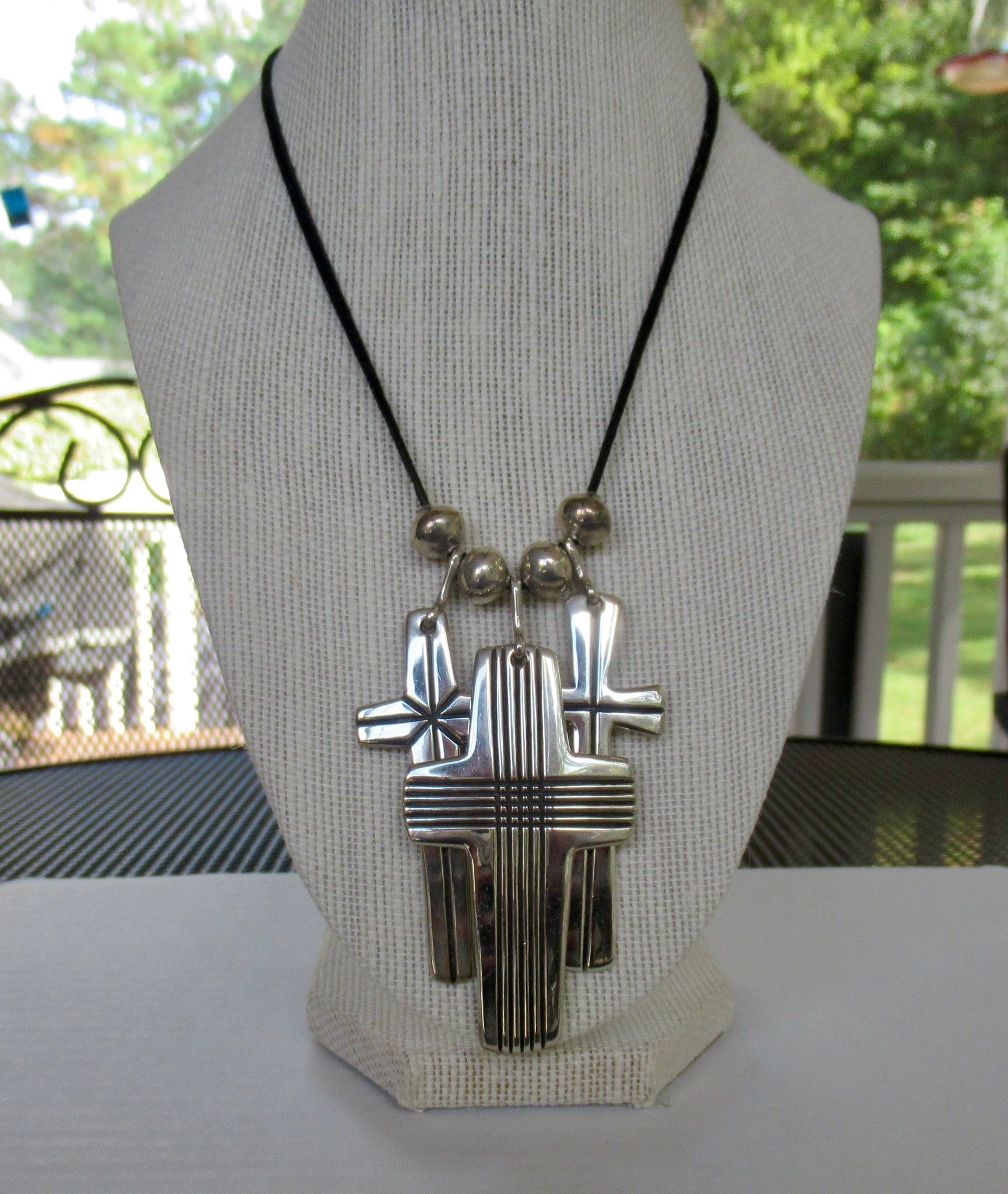 Sterling silver triple cross bead set for sale