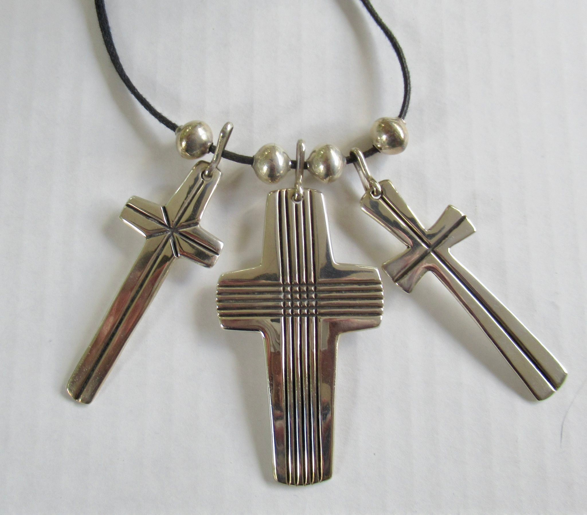 Sterling silver triple cross bead set for sale