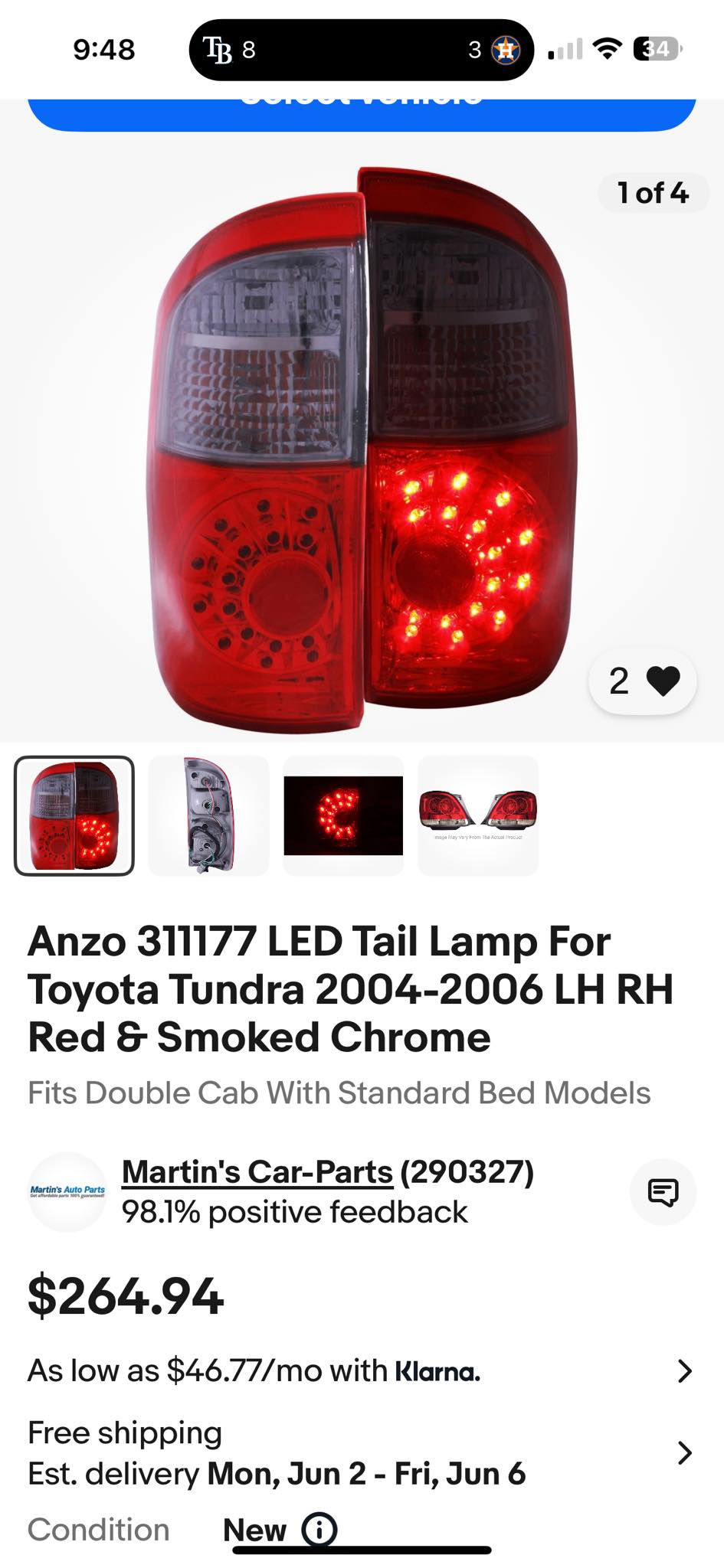 Right Side Replacement Tail Light 05-06 Toyota Tundra Regular