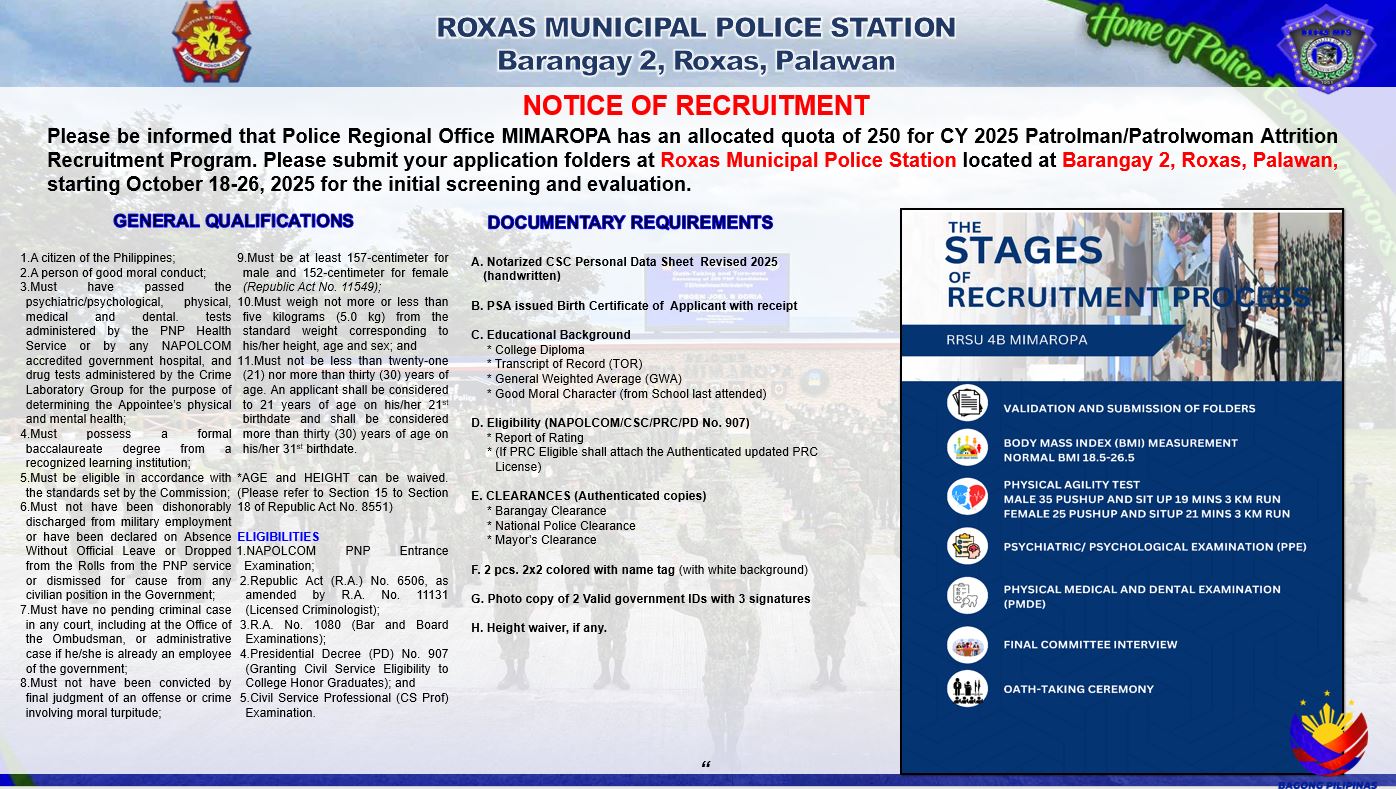 Roxas - NOTICE OF RECRUITMENT!!! Please be informed that Police ...