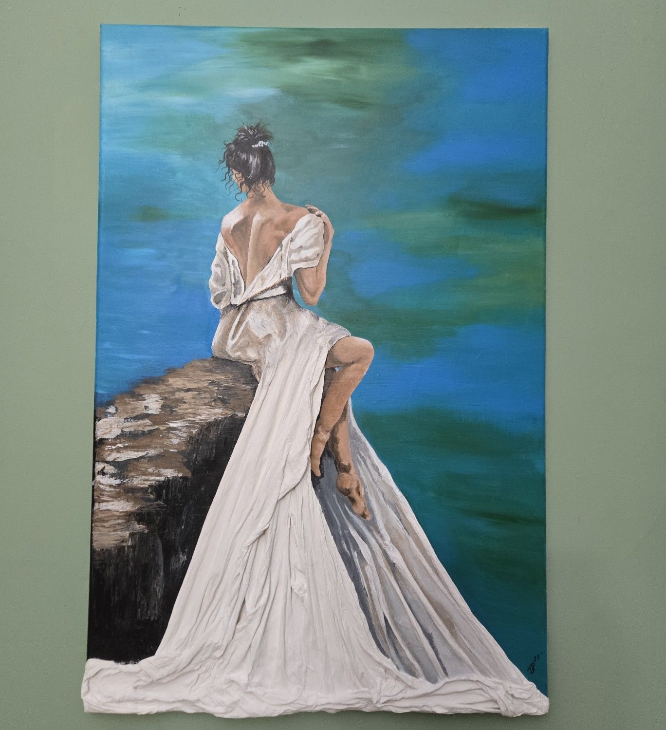 Artist completes 24x36 acrylic texture fiber piece