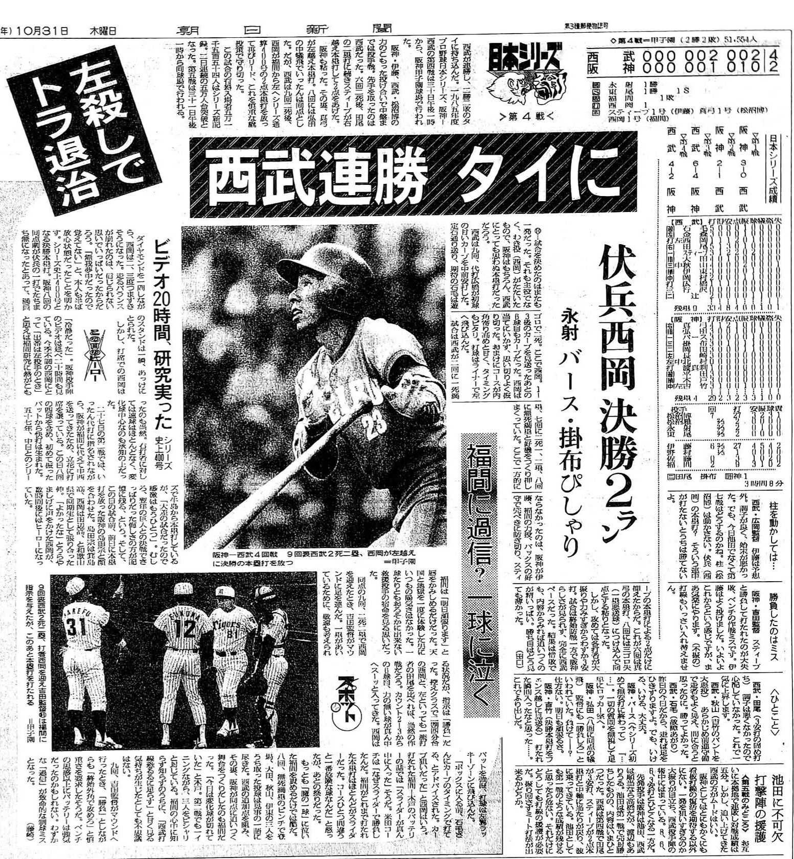 40年前の本日1985年(昭和60年)10月30日、阪神×西武日本シリーズ第4戦 