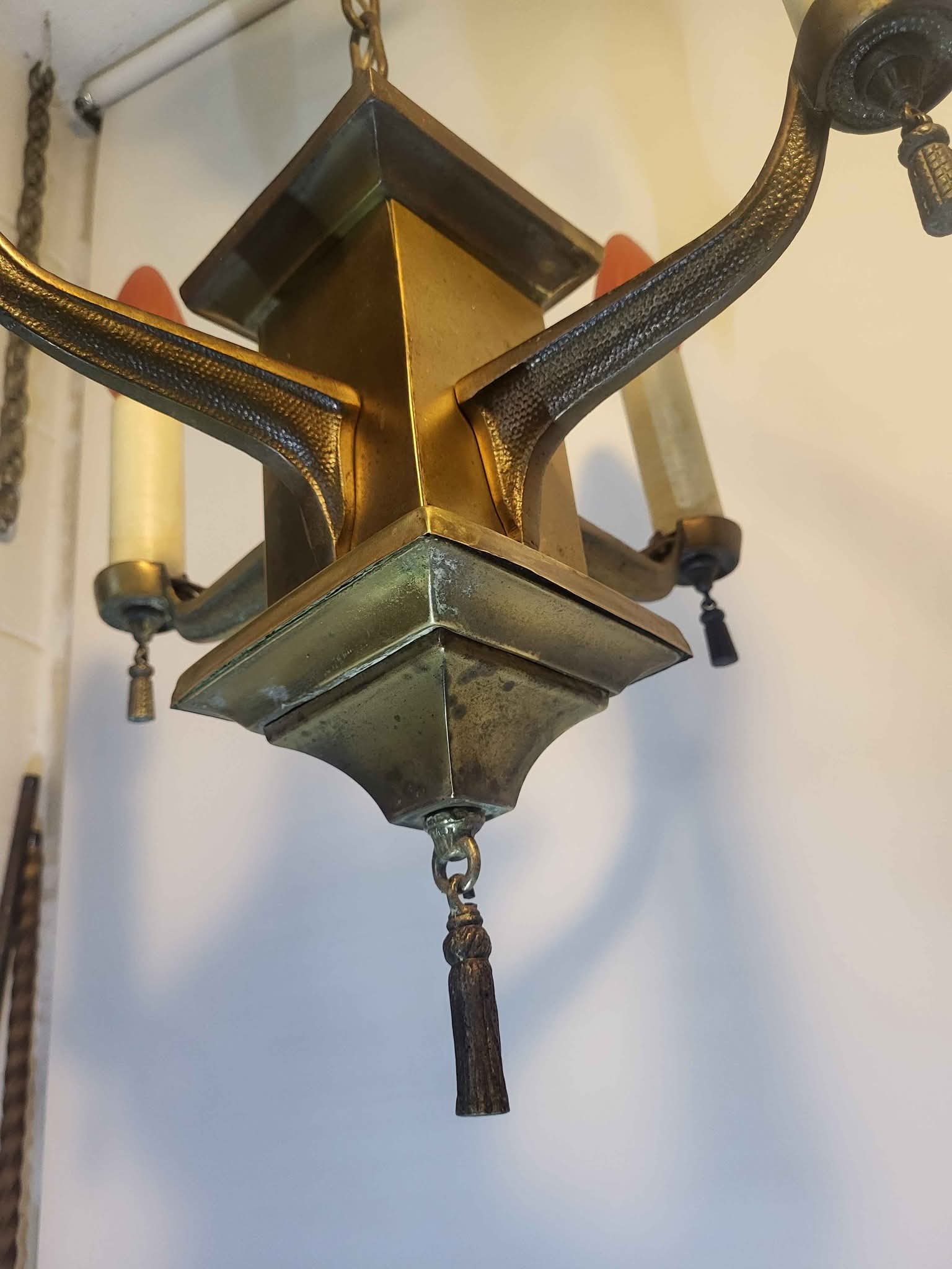 Antique Arts & Crafts/Mission 4 Arm Brass Chandelier (PRICE REDUCED ...