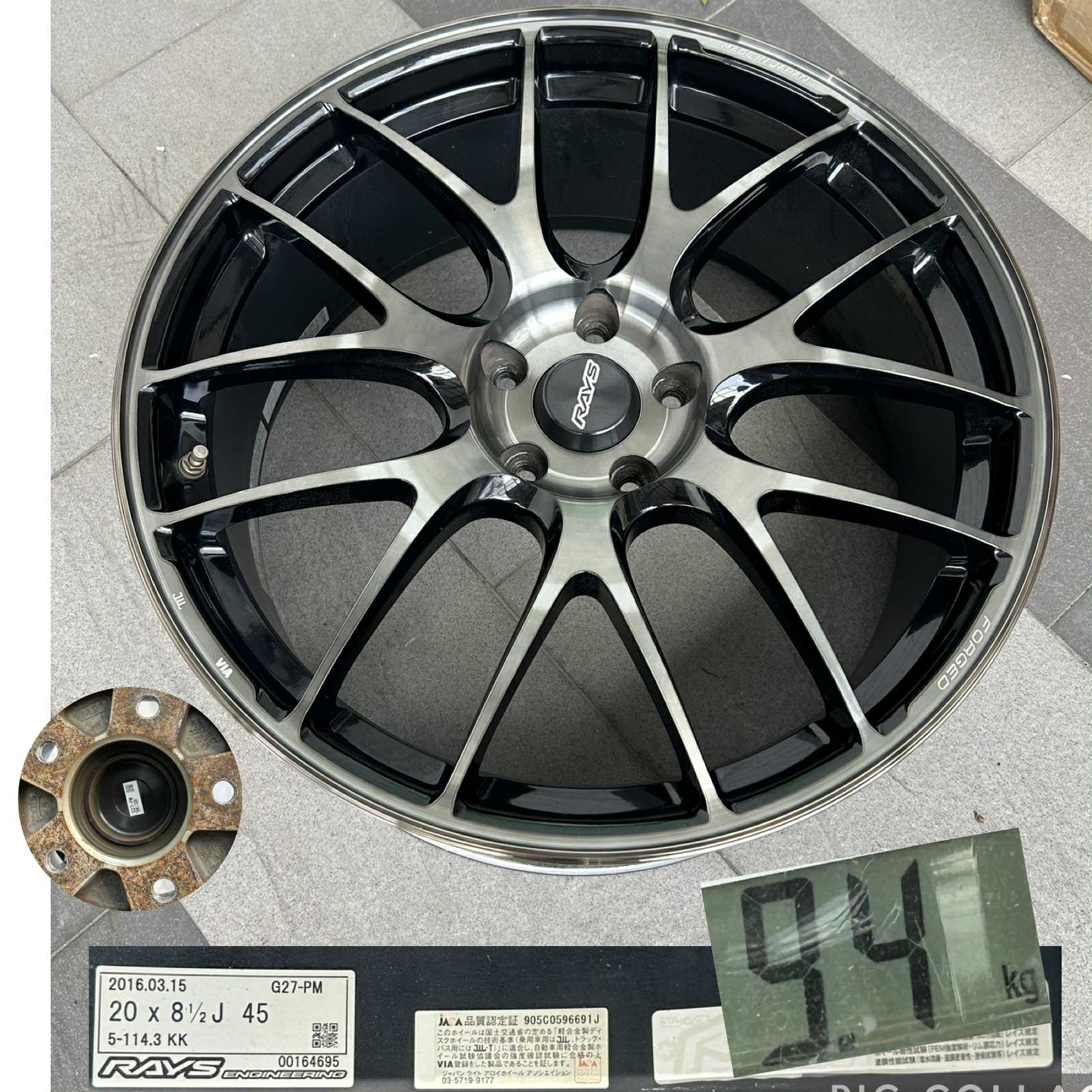 出售RAYS 鍛造框G27-PM 20吋5孔114.3 ET45 8.5J 約9.4KG 真圓原漆KK色 