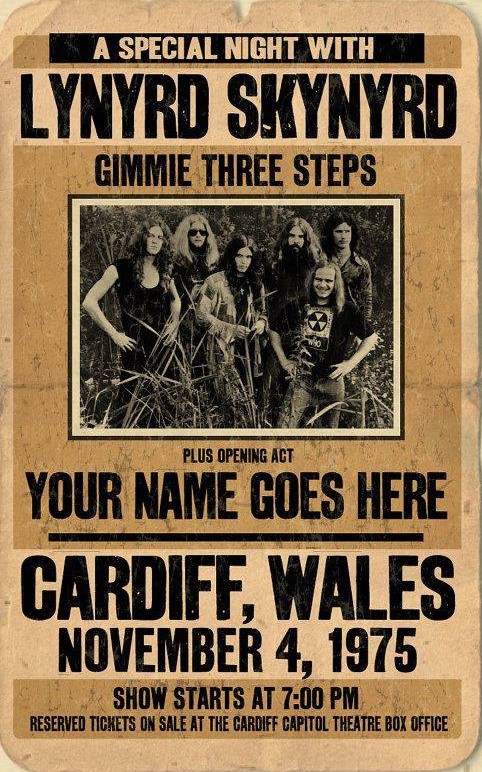 1975. Lynyrd Skynyrd head to Cardiff