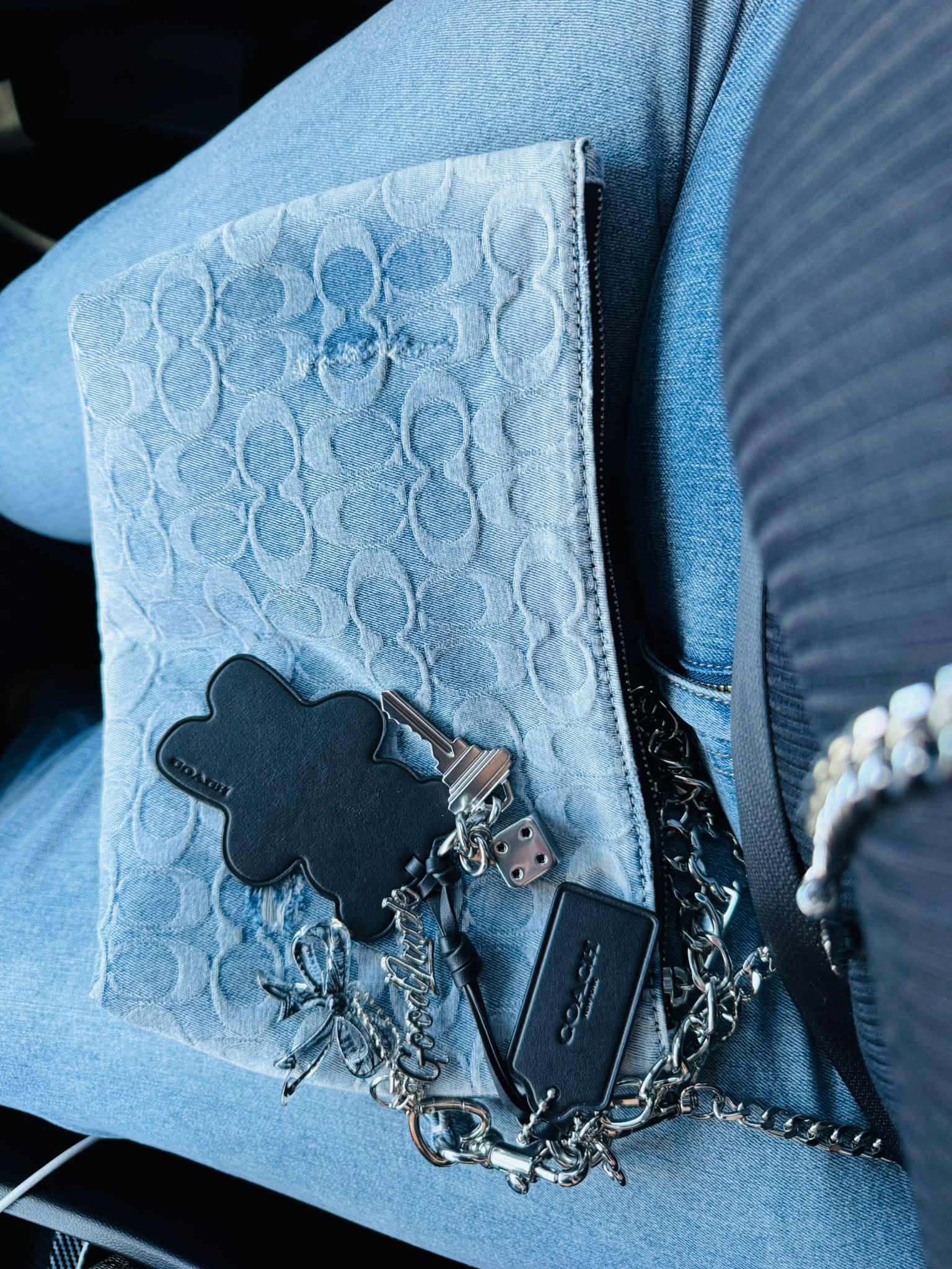Coach Denim Pouch with silver chain crossbody