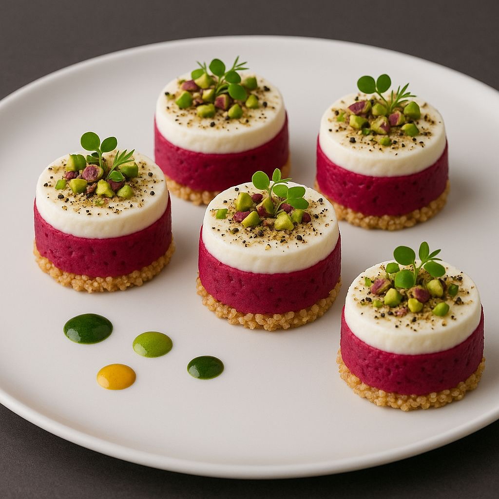 Harish - Beetroot Yogurt Mousse Bites with Pistachio Crumble Elegant ...