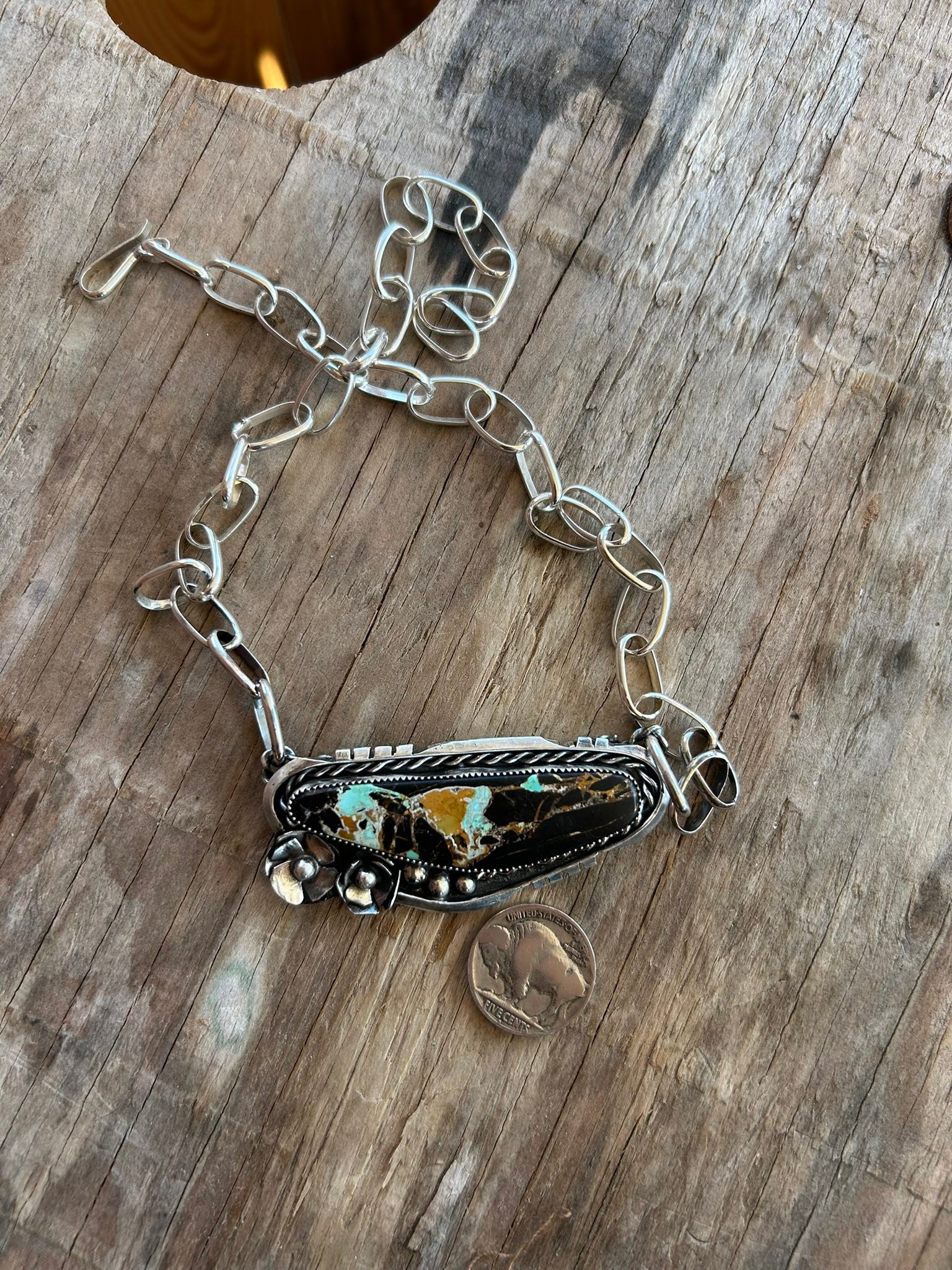Handmade black jack turquoise bar necklace