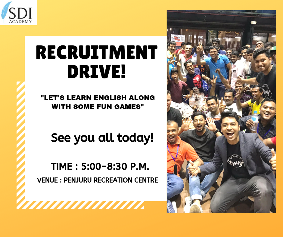 Sdi Academy Recruitment Drive Day Come Join Us Today Penjuru Recreation Centre Let S Learn English Along With Some Fun Games Sdiacademy Migrantworkers Togethewestand Nationbuilders Migrantcommunity Training Leadership