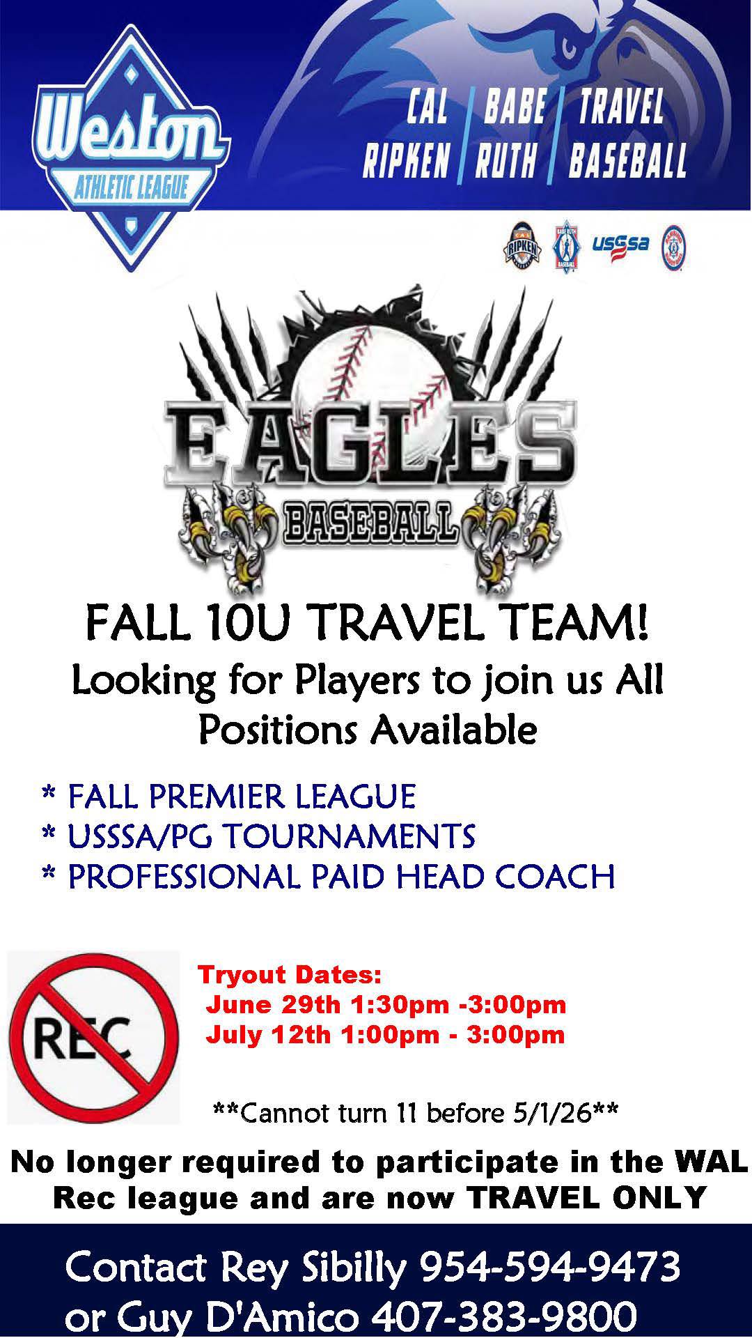 Travel Baseball Tryouts South Florida | 10u Weston Eagles still looking ...