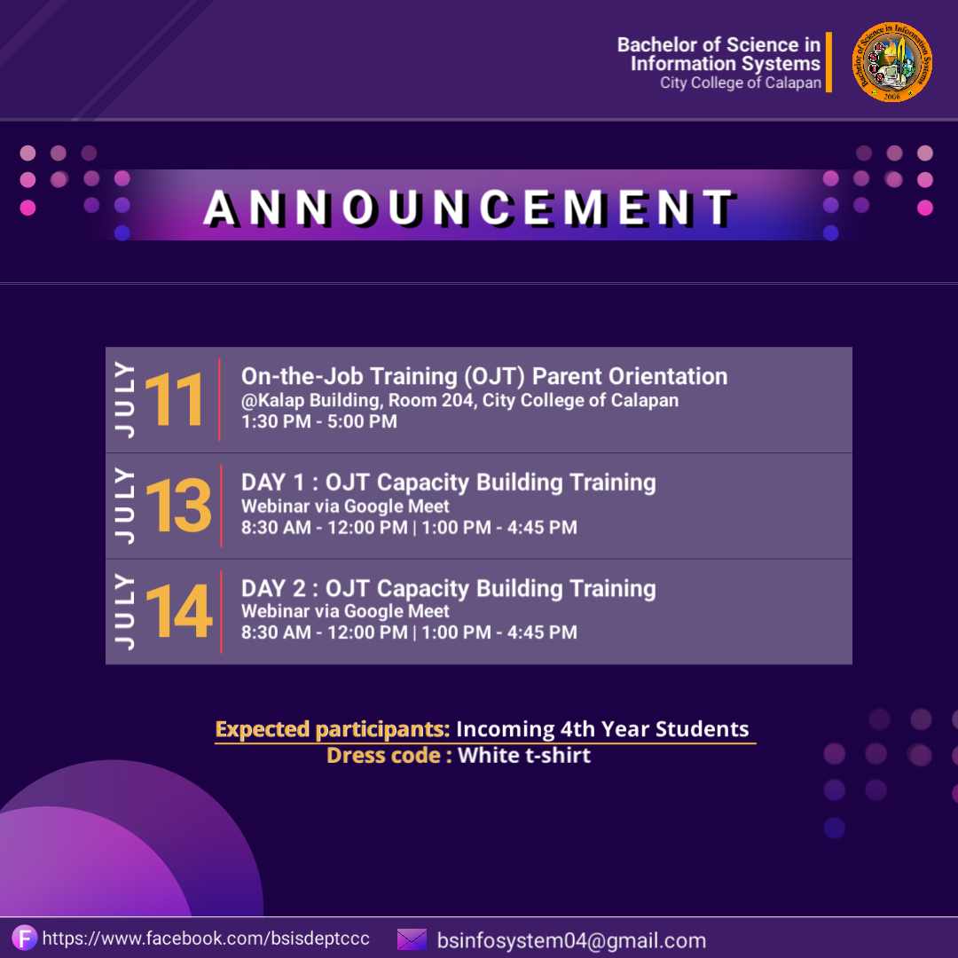 📣 ANNOUNCEMENT FOR ALL INCOMING... - BSIS Department - CCC
