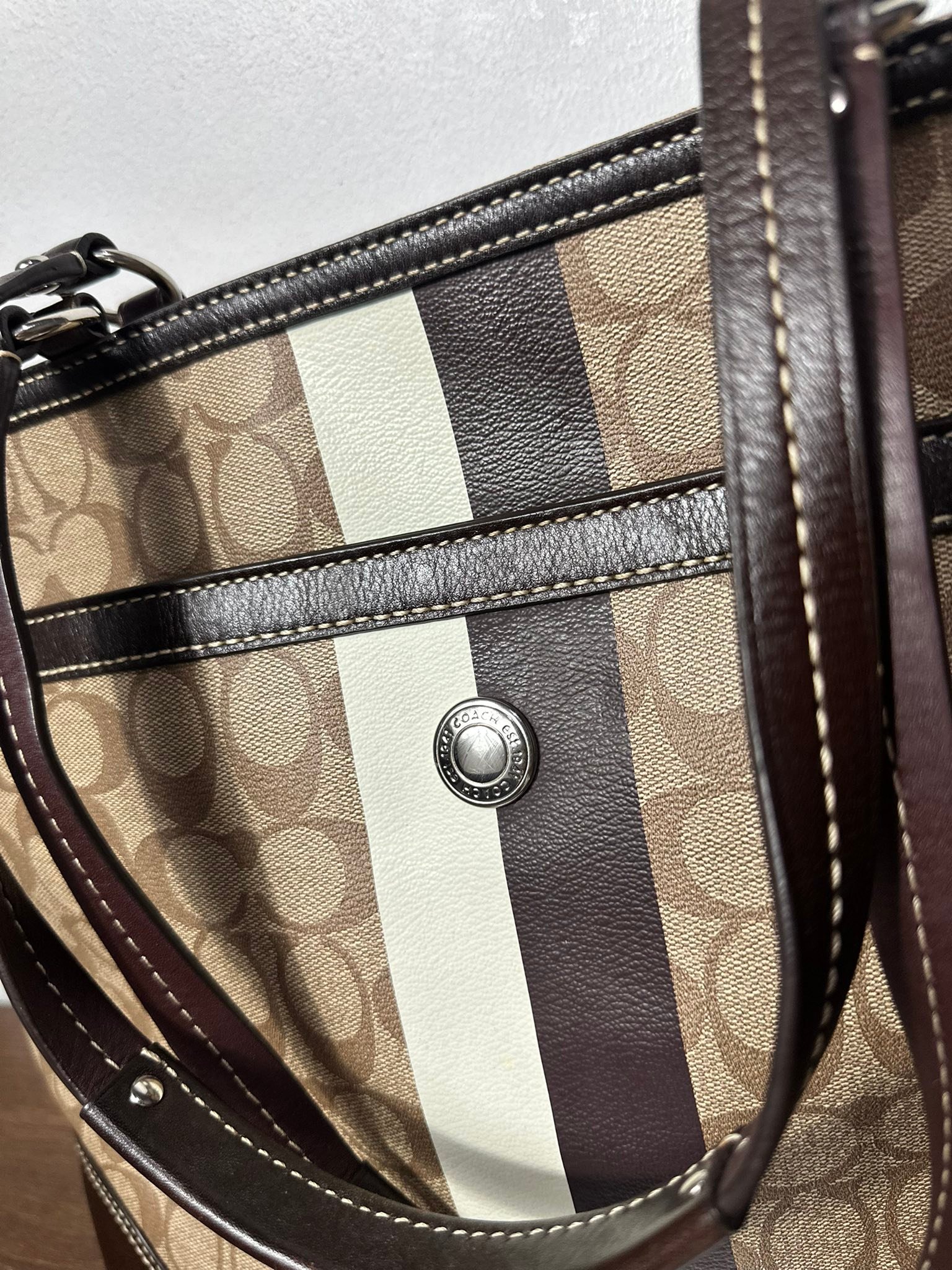 Authentic Coach Heritage Stripe Large Tote bag Guaranteed 
