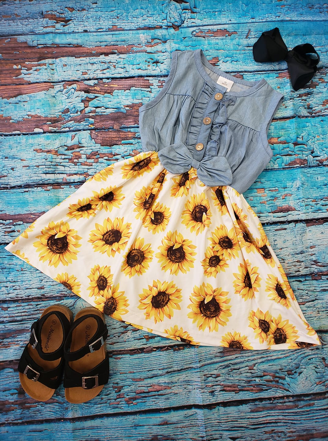 denim sunflower dress Stormi The main material of Color:LIGHT BLUE GOLD Boho dress New Color Arrival Graceful A-line V Neck
