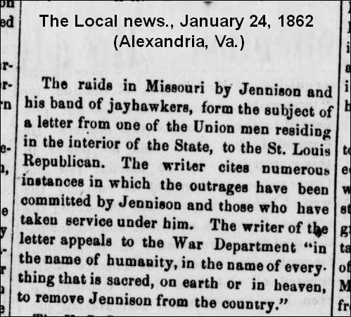 Missouri Bushwhackers | The Local news., January 24, 1862 (Alexandria ...