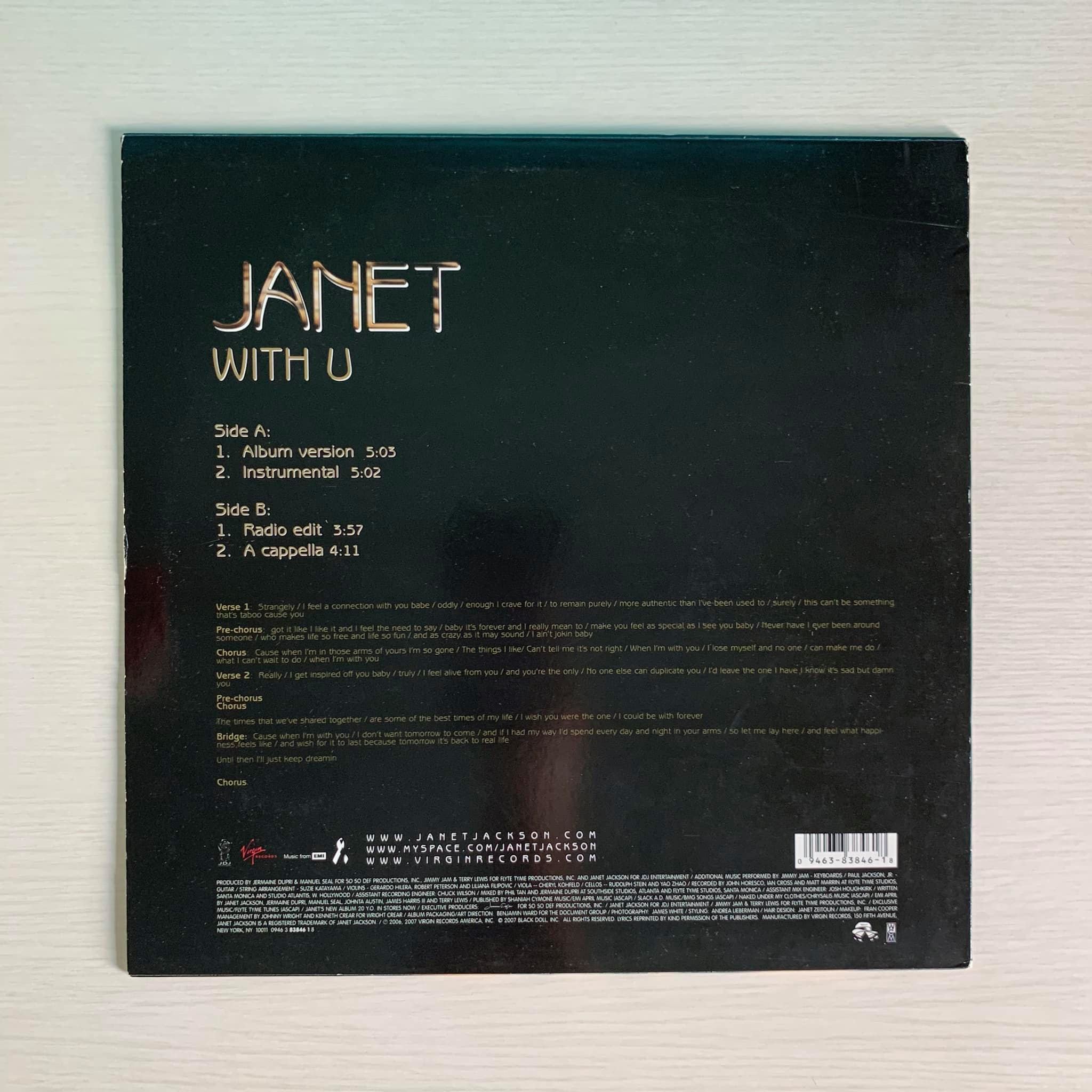 洋楽 JANET JACKSON - WITH U [12inch] Janet Jackson - With U 12” vinyl, US version, 4 tracks, 2007