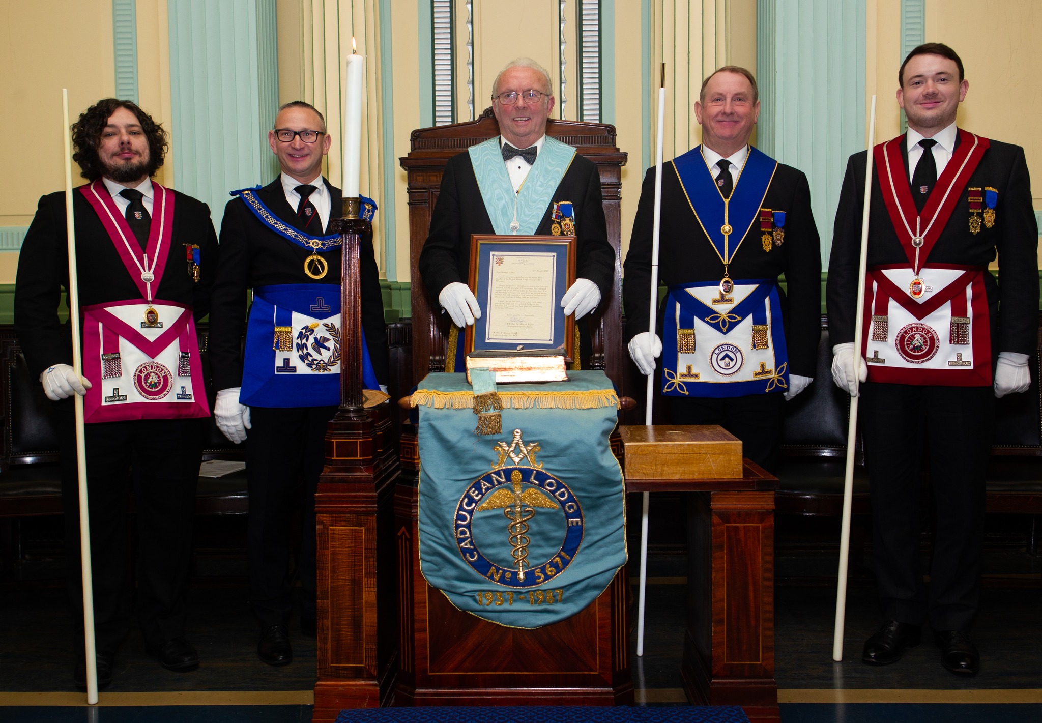 Caducean Lodge No. 5671 presents 50th year certificate to W.Bro 