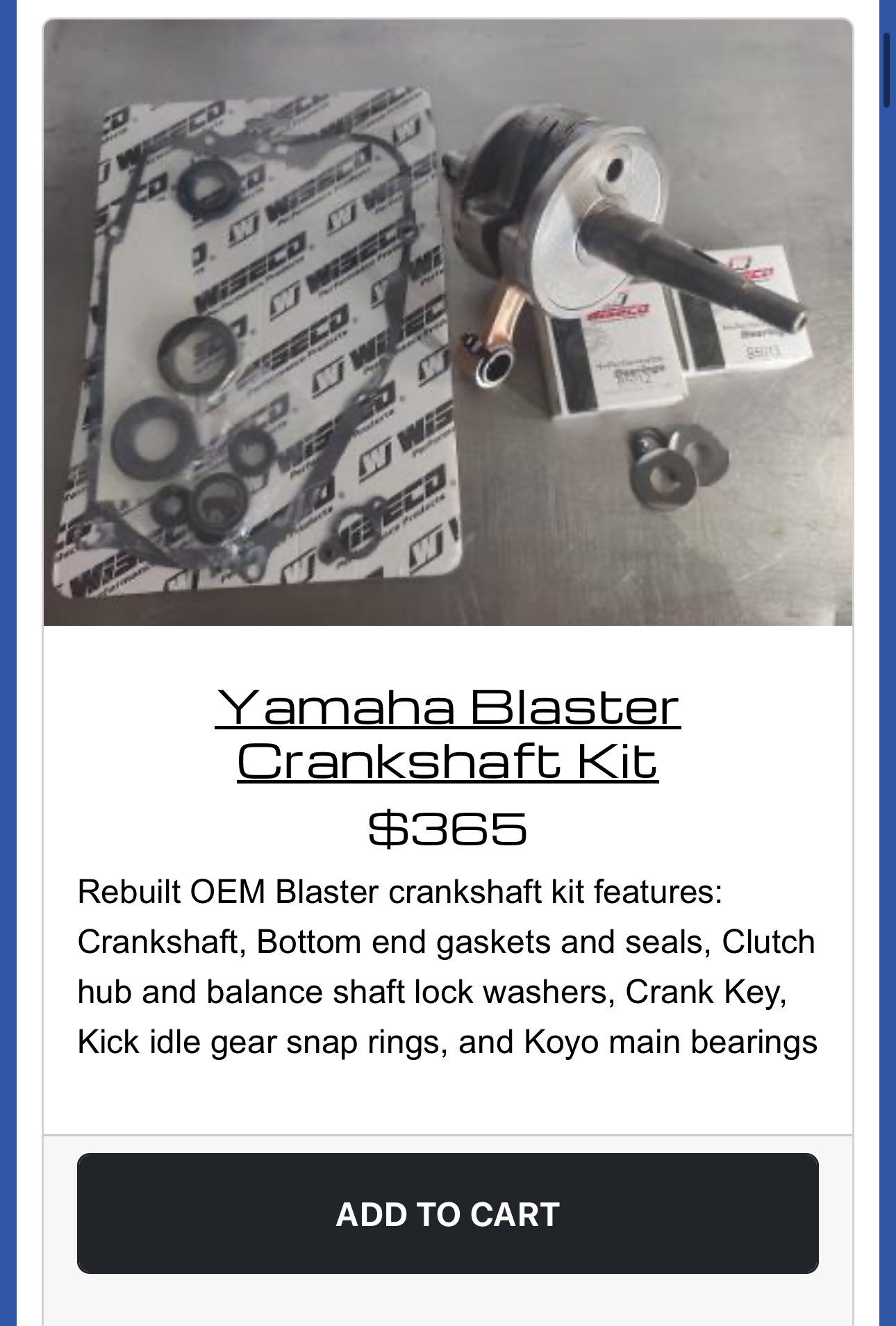 Yamaha Blaster 200 66 Piston Cylinder WISECO Crank Motor Rebuild Gasket