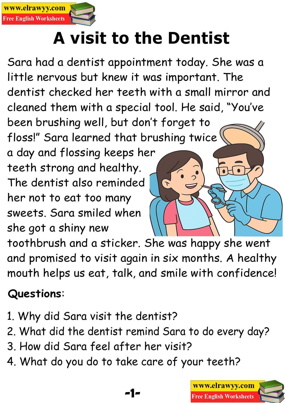 Free reading comprehensions about job importance and dental health