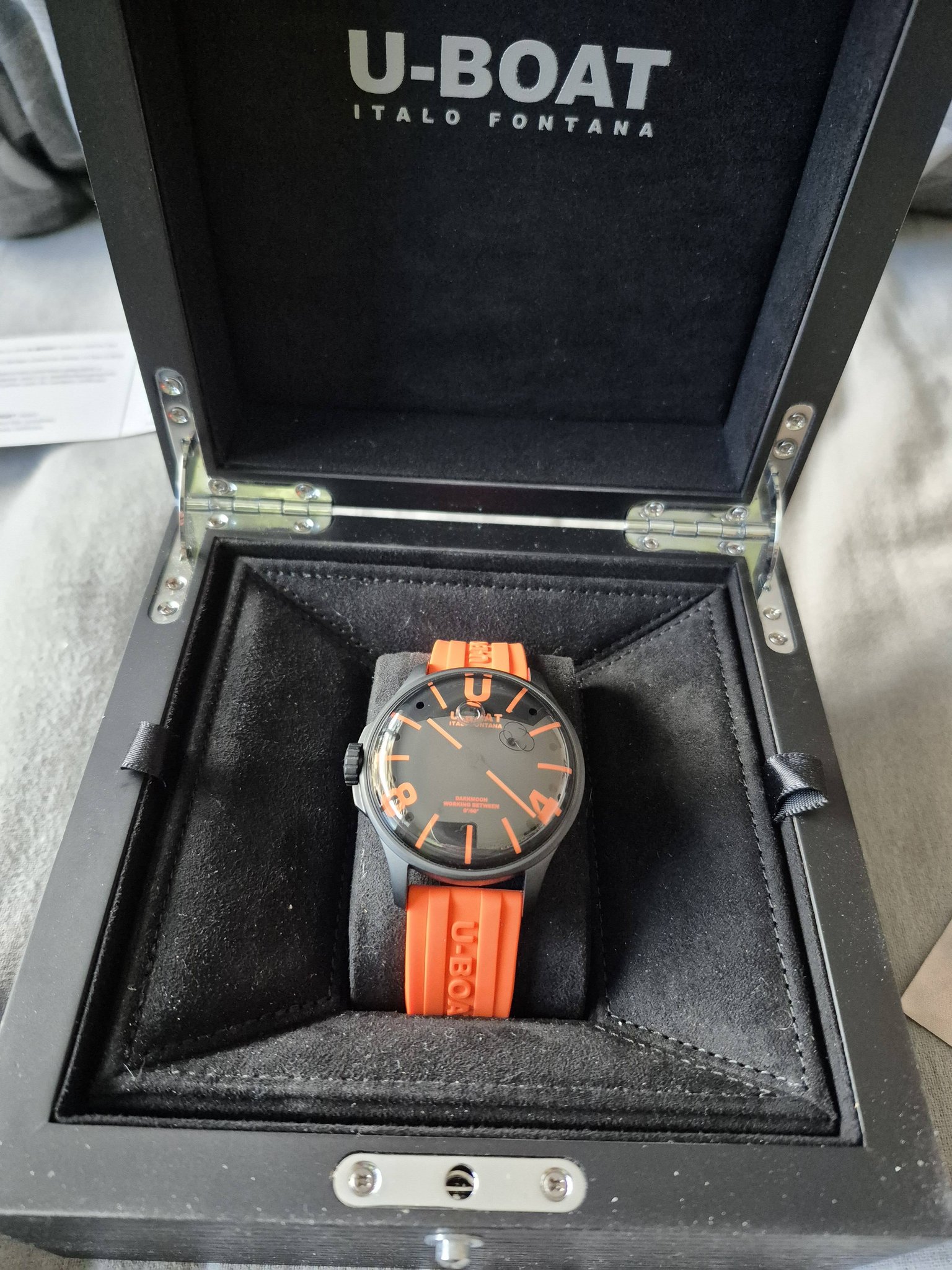 Selling my dark moon orange uboat watch, in mint condition no