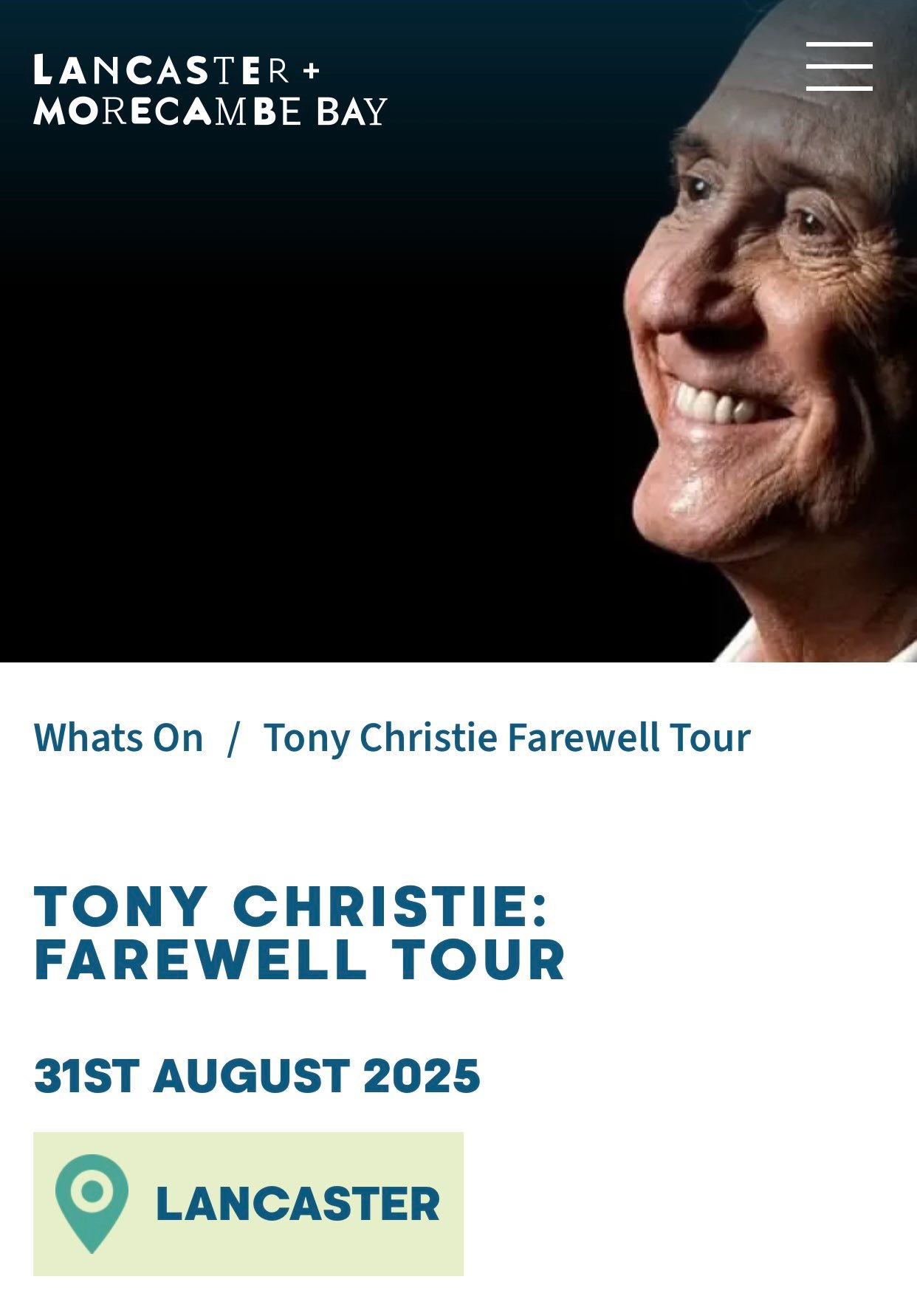 Tony Christie's farewell tour and 1970s performances in Lancaster