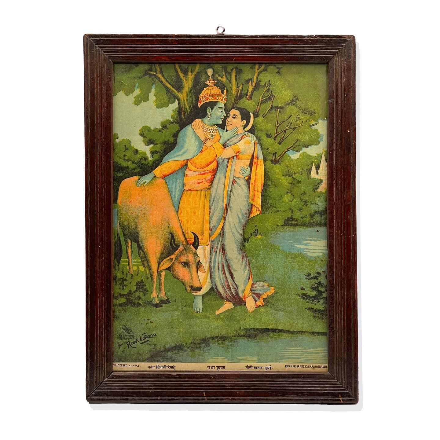 Vintage lithograph print of kamdhenu cow