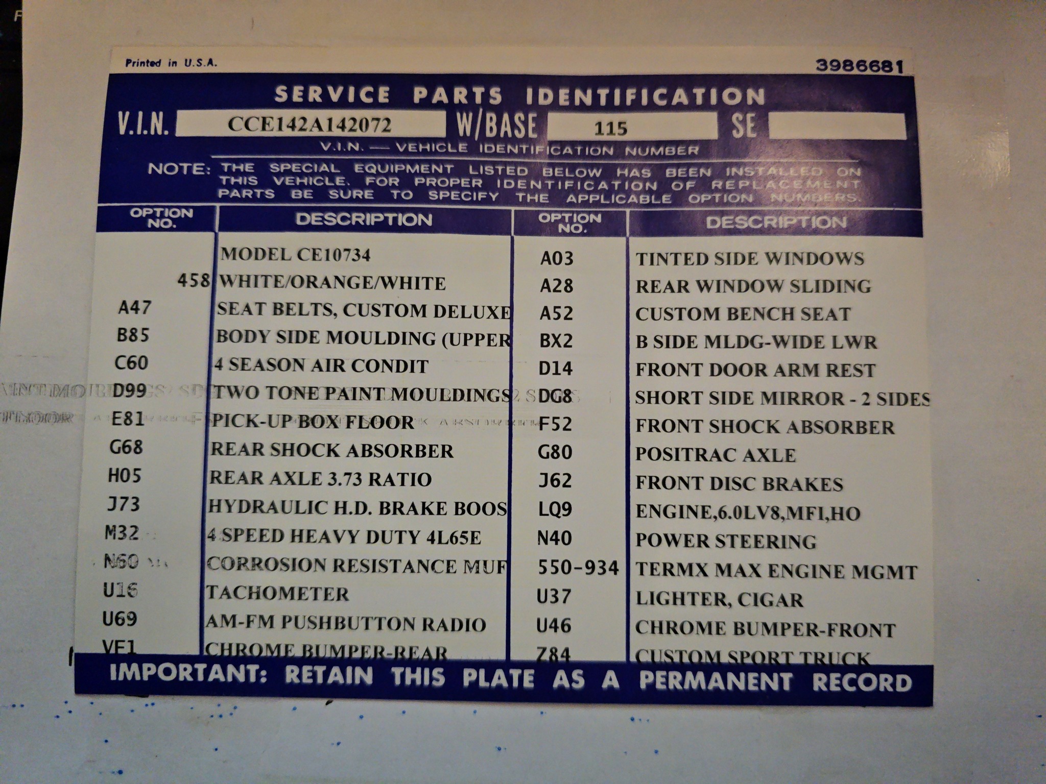 1967 - 1972 Chevy C10 Enthusiasts | PO did away with the SPID label ...