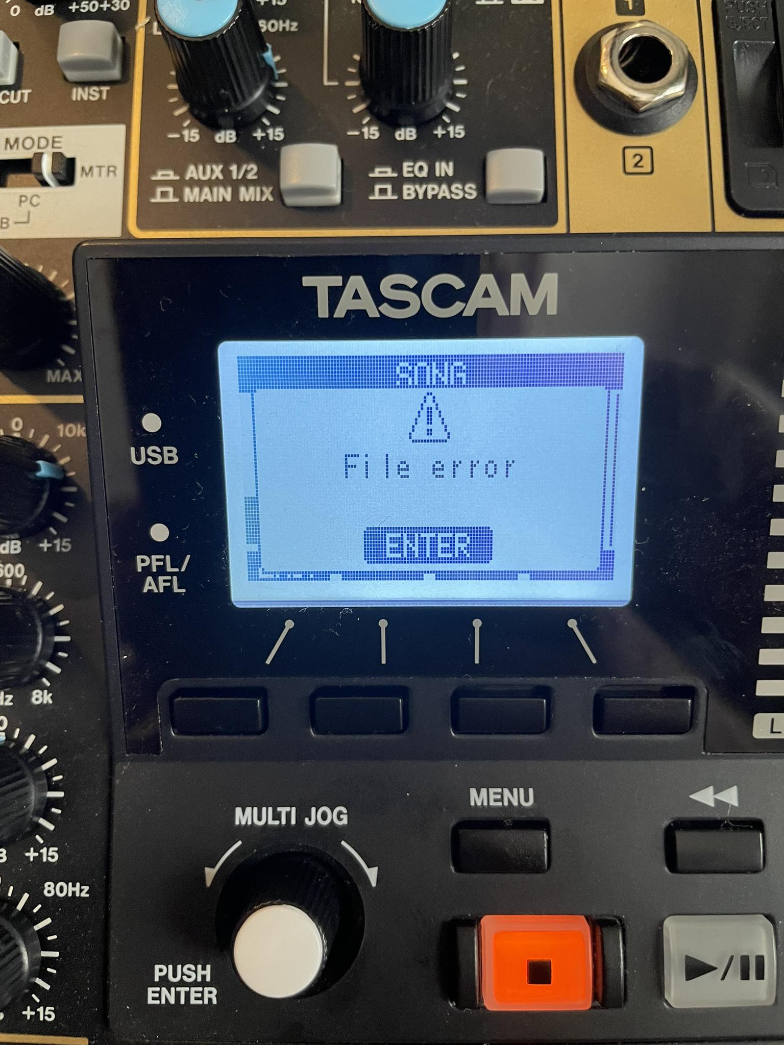 What causes song file error on Tascam Model 12 after write error?