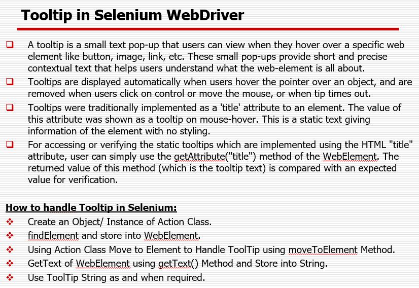QA Automation and Manual Testing | How to Handle Tooltip using Actions ...
