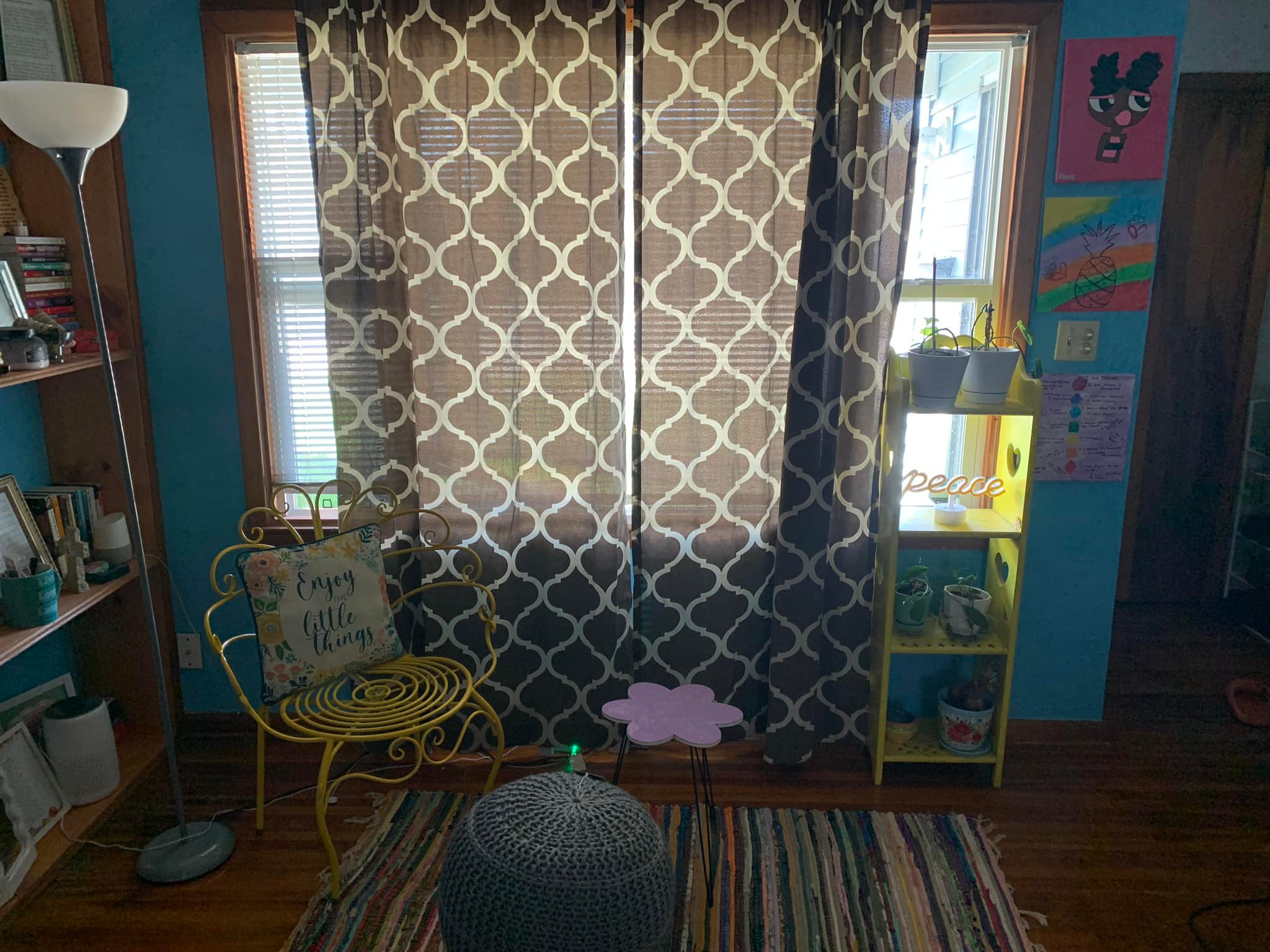 Pureaqu Faux Linen Stripe Sheer Curtain – Bohemian Style, Rod Pocket, 39"W X 84"L, Embroidered Rainbow Pattern, 1 Panel