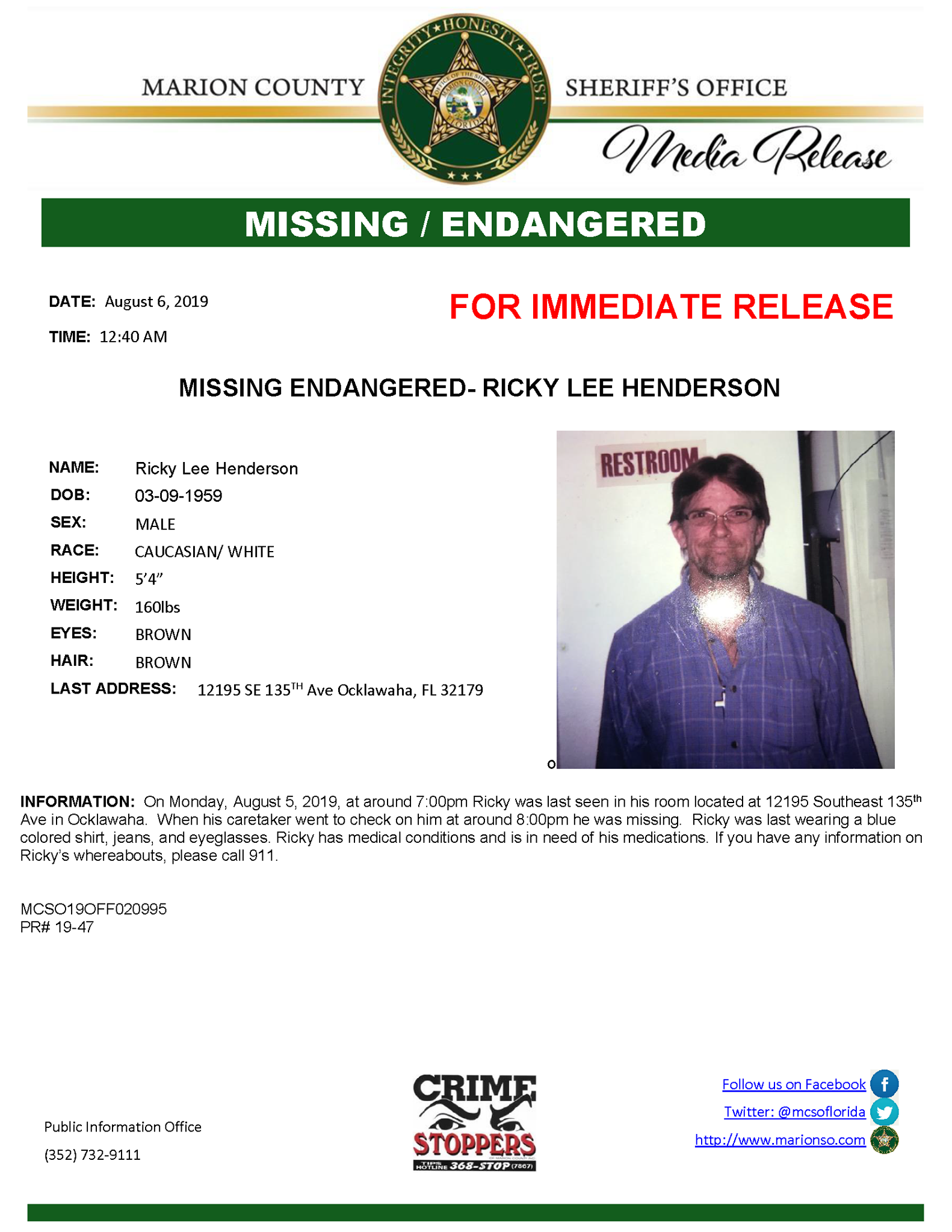 UPDATE: Ricky has been... - Marion County Sheriff's Office | Facebook